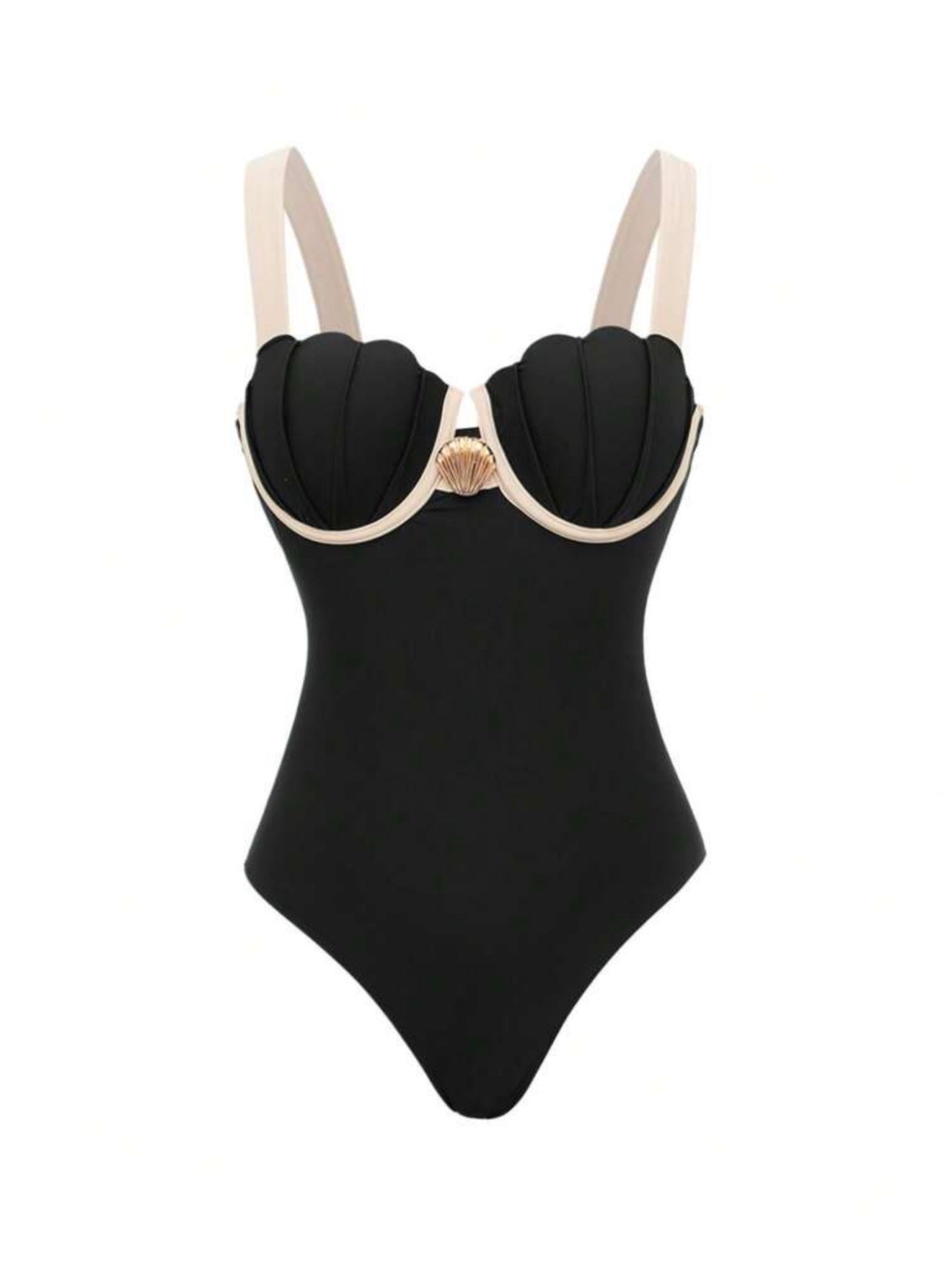 Maillot de Bain 1 pièce Coquille avec Paréo Noir