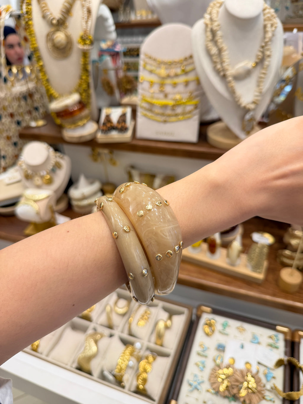 Duo Bracelets Résine Beige Cloutée