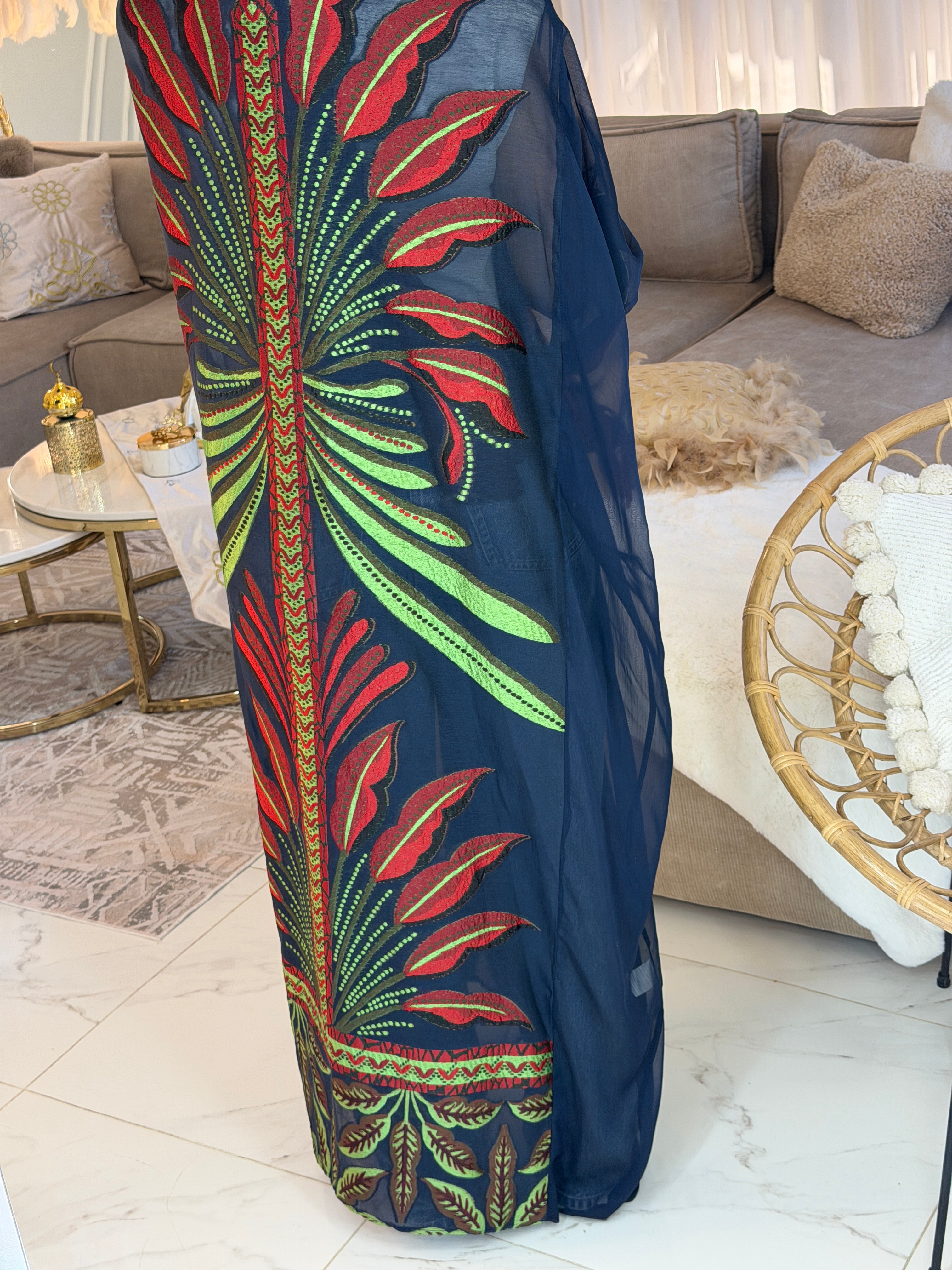 Abaya mousseline et jacquard