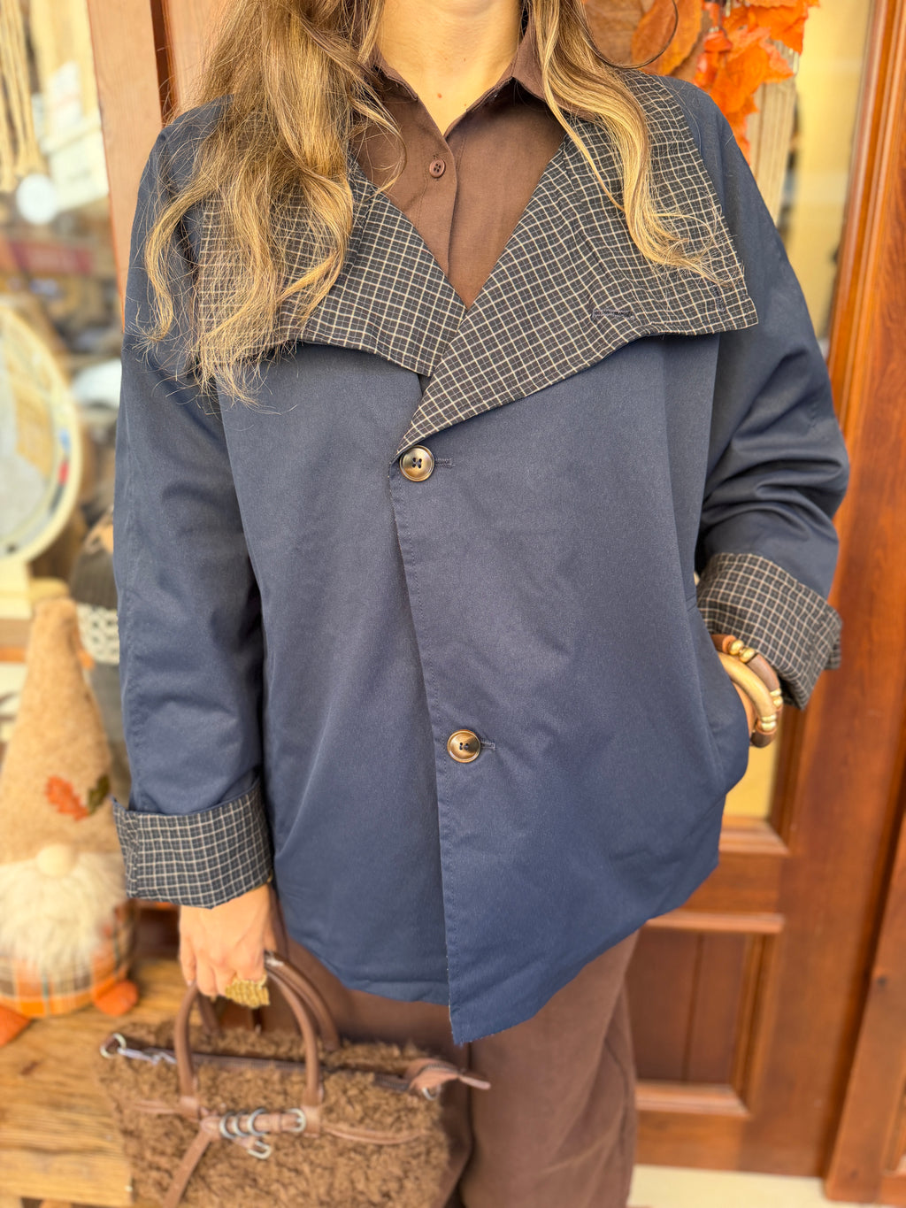Trench-coat à carreaux reversible double face