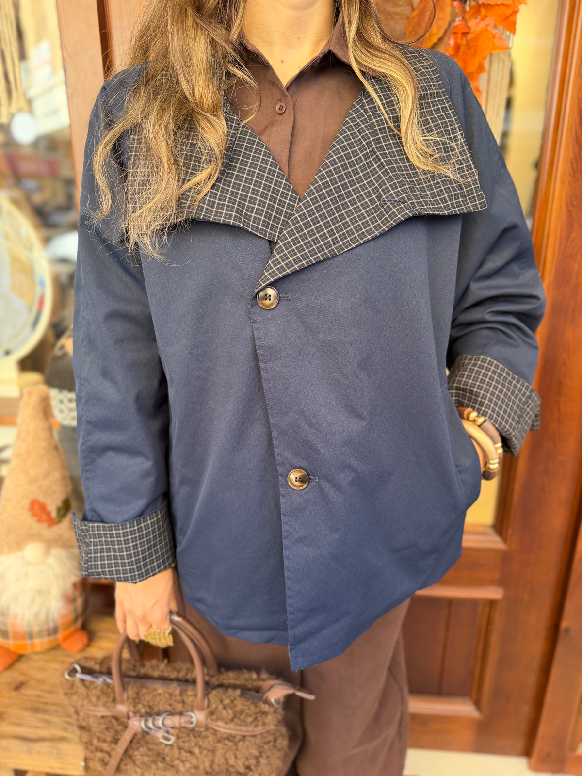 Trench-coat à carreaux reversible double face