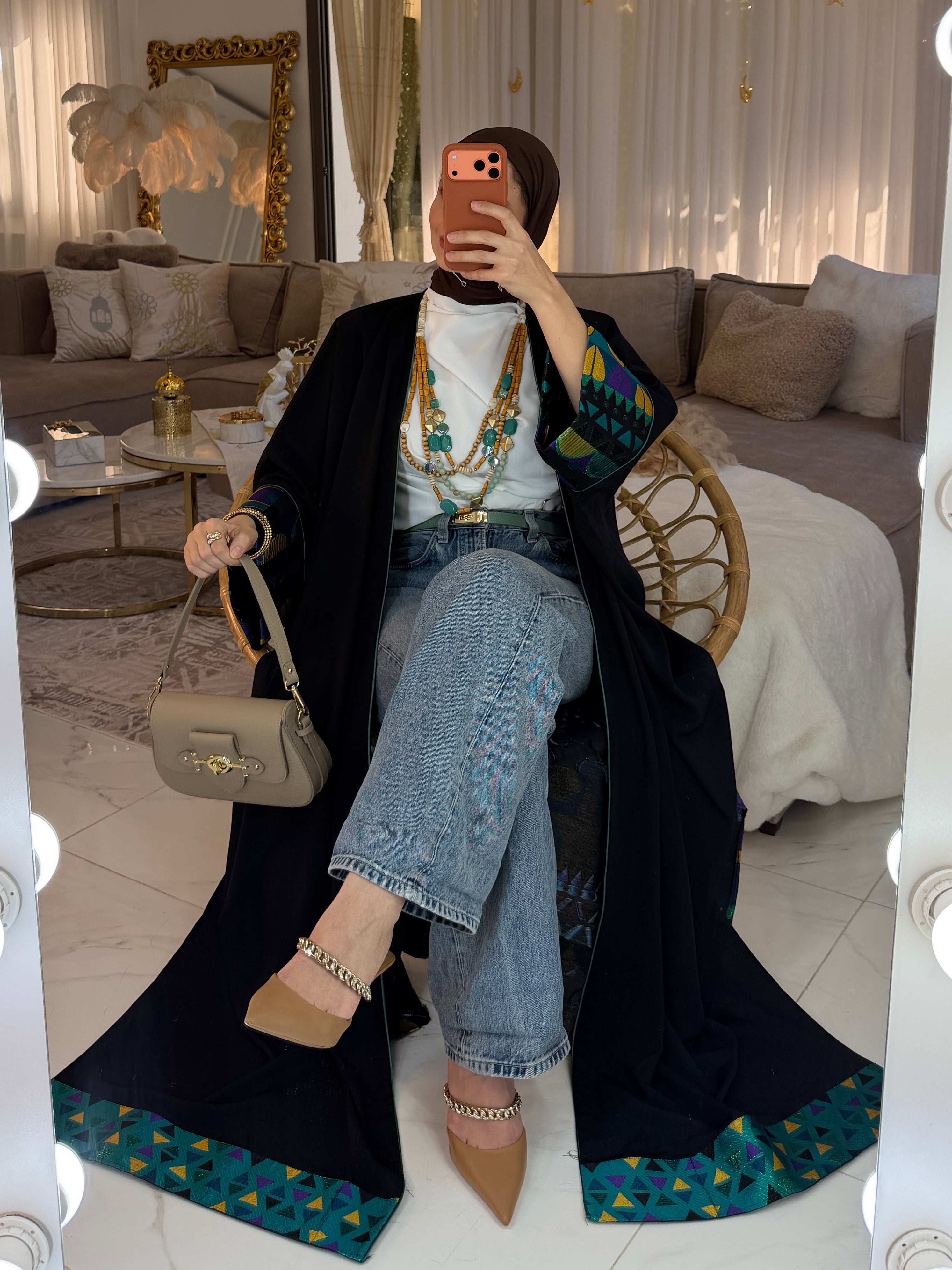 Abaya jacquard géométrique