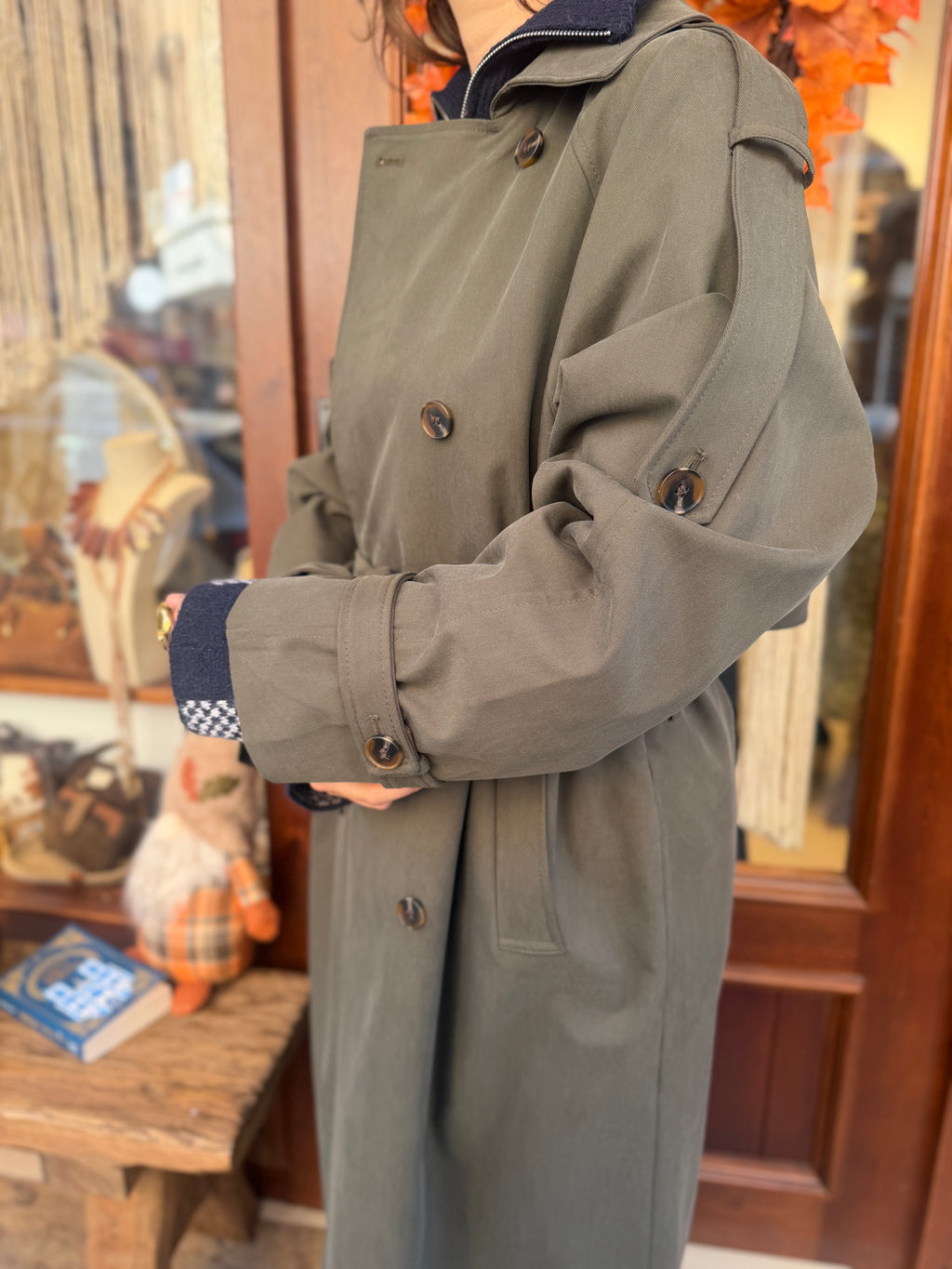 Trench-coat masculin maxi long kaki