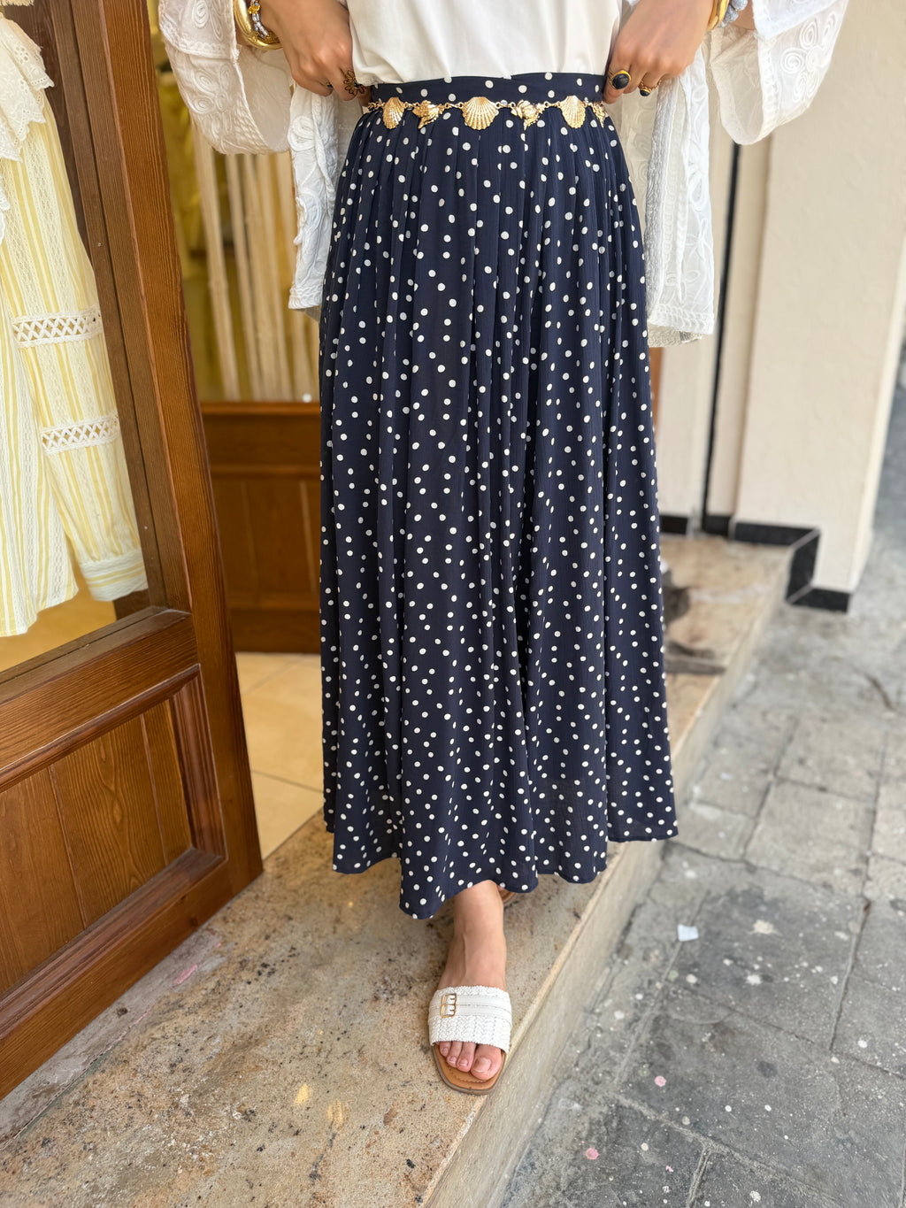 Jupe à Petit Pois Maxi Longue