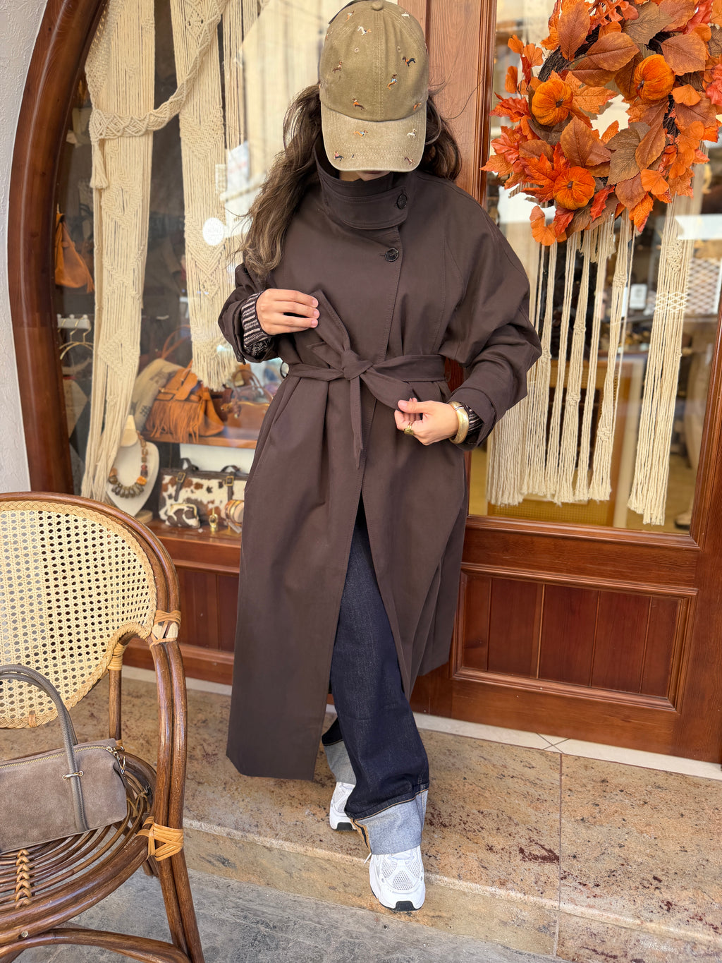 Trench-coat oversize col montant extra long