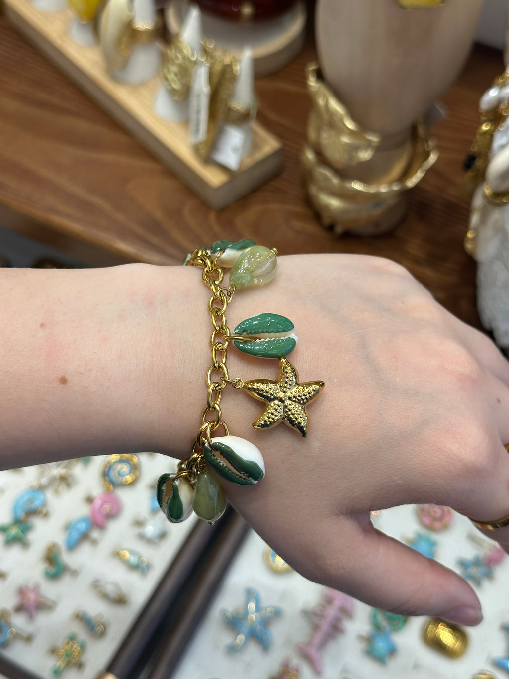 Bracelet Charms Coquillages Vert