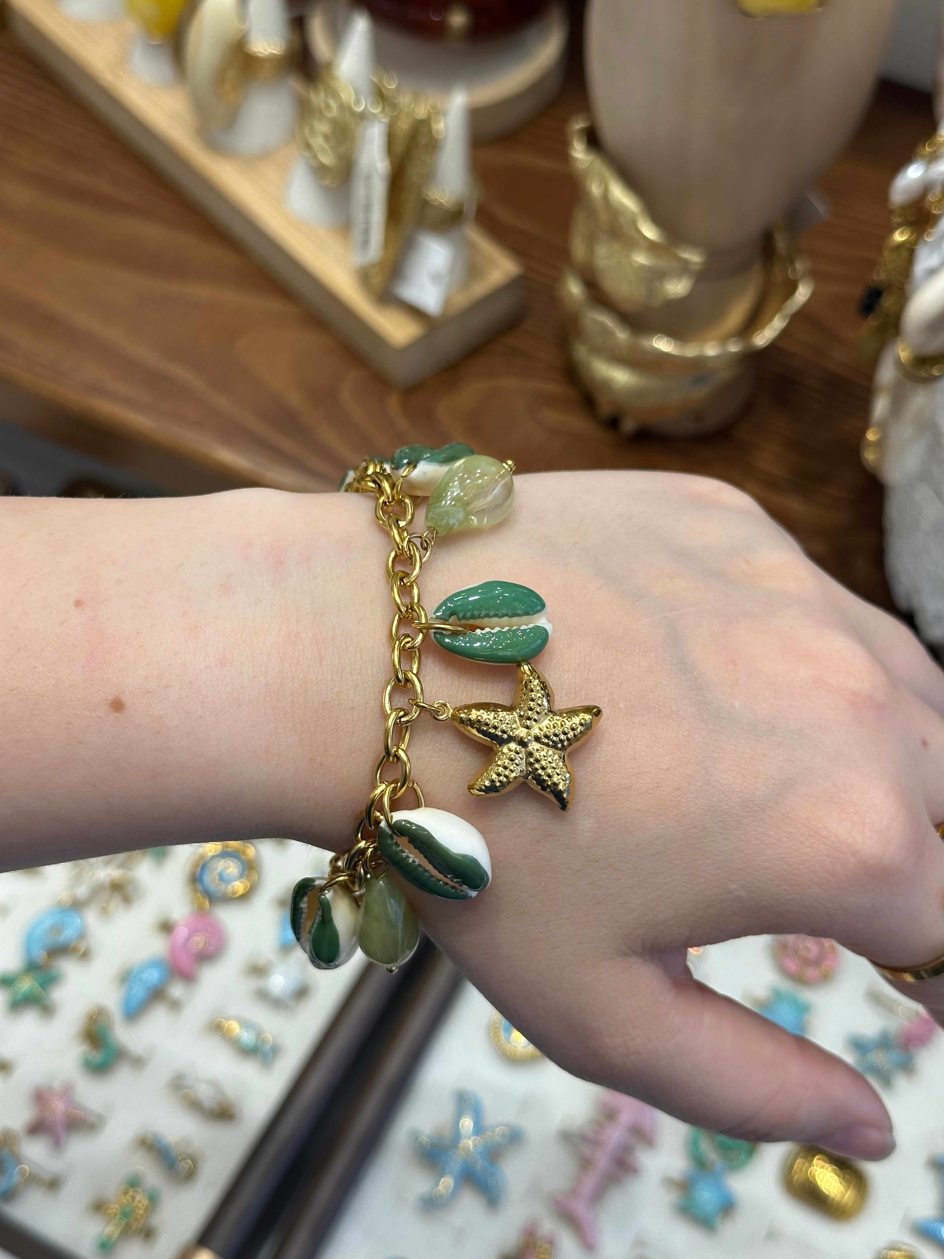 Bracelet Charms Coquillages Vert