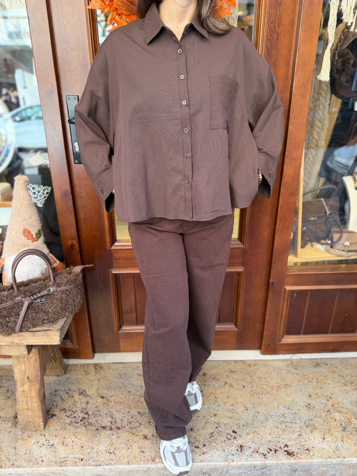 Chemise coupe large en mélange de coton