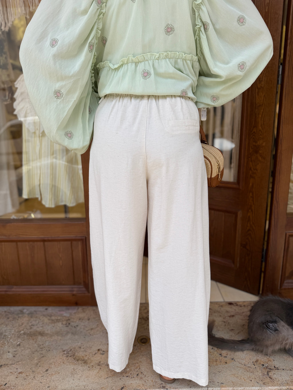 Pantalon Fluide avec Ceinture en Coton et Viscose