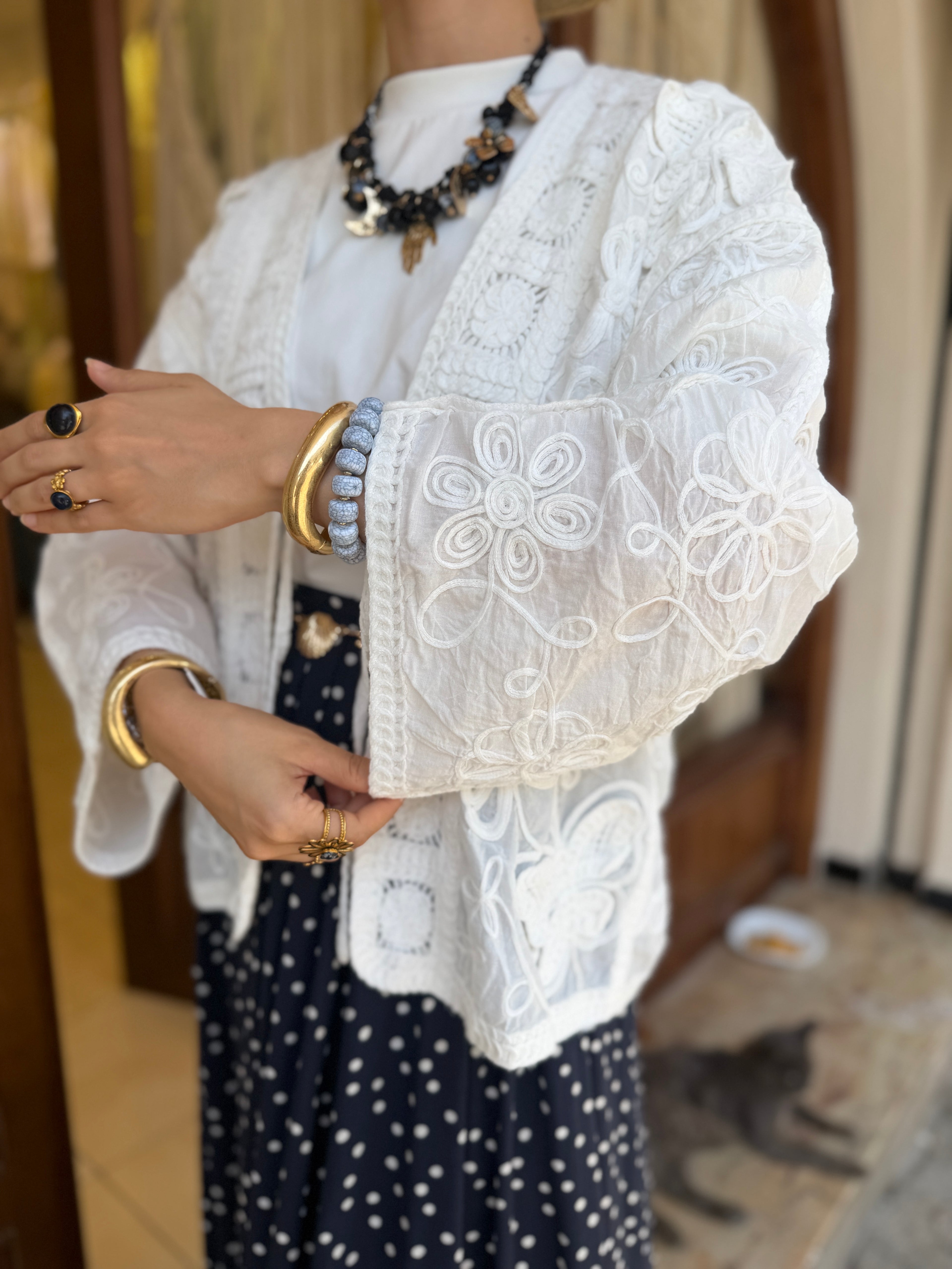 Gilet en Coton Broderie Florale