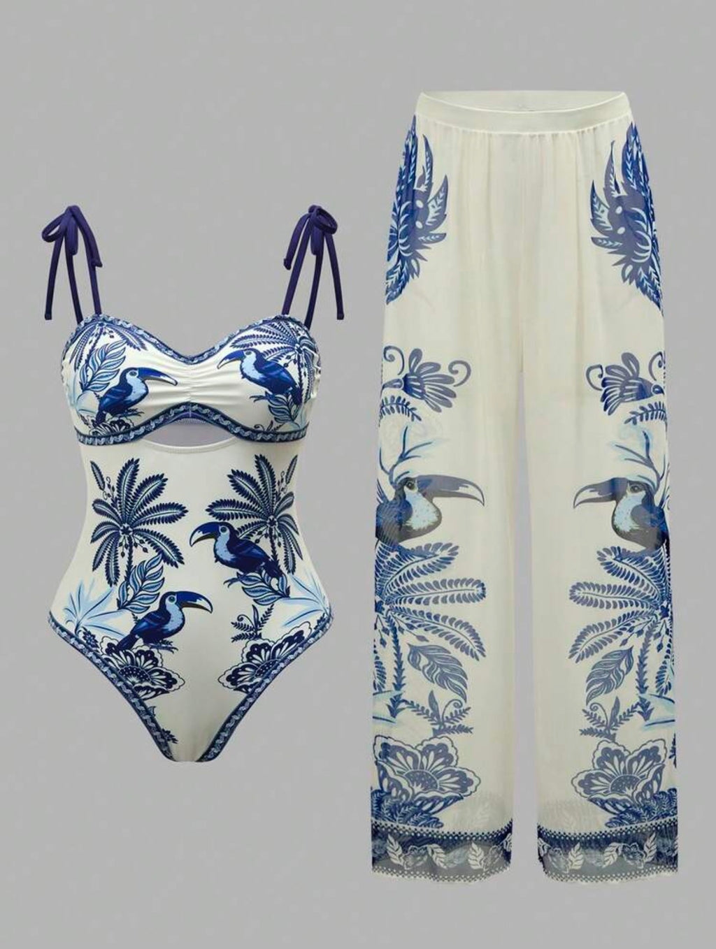 Maillot de bain une pièce avec pantalon imprimé palmiers
