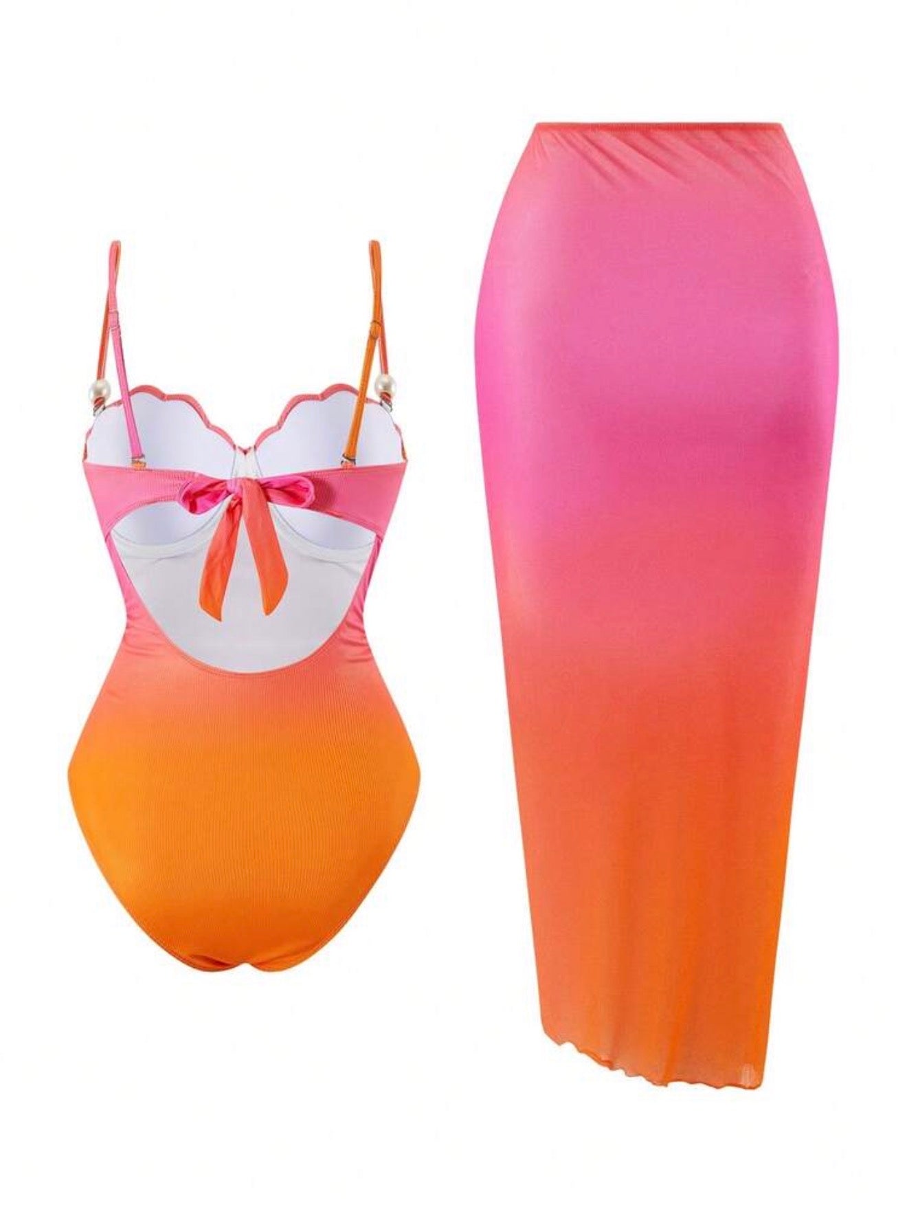 Maillot de Bain Coquille Dégradé une Pièce avec Paréo