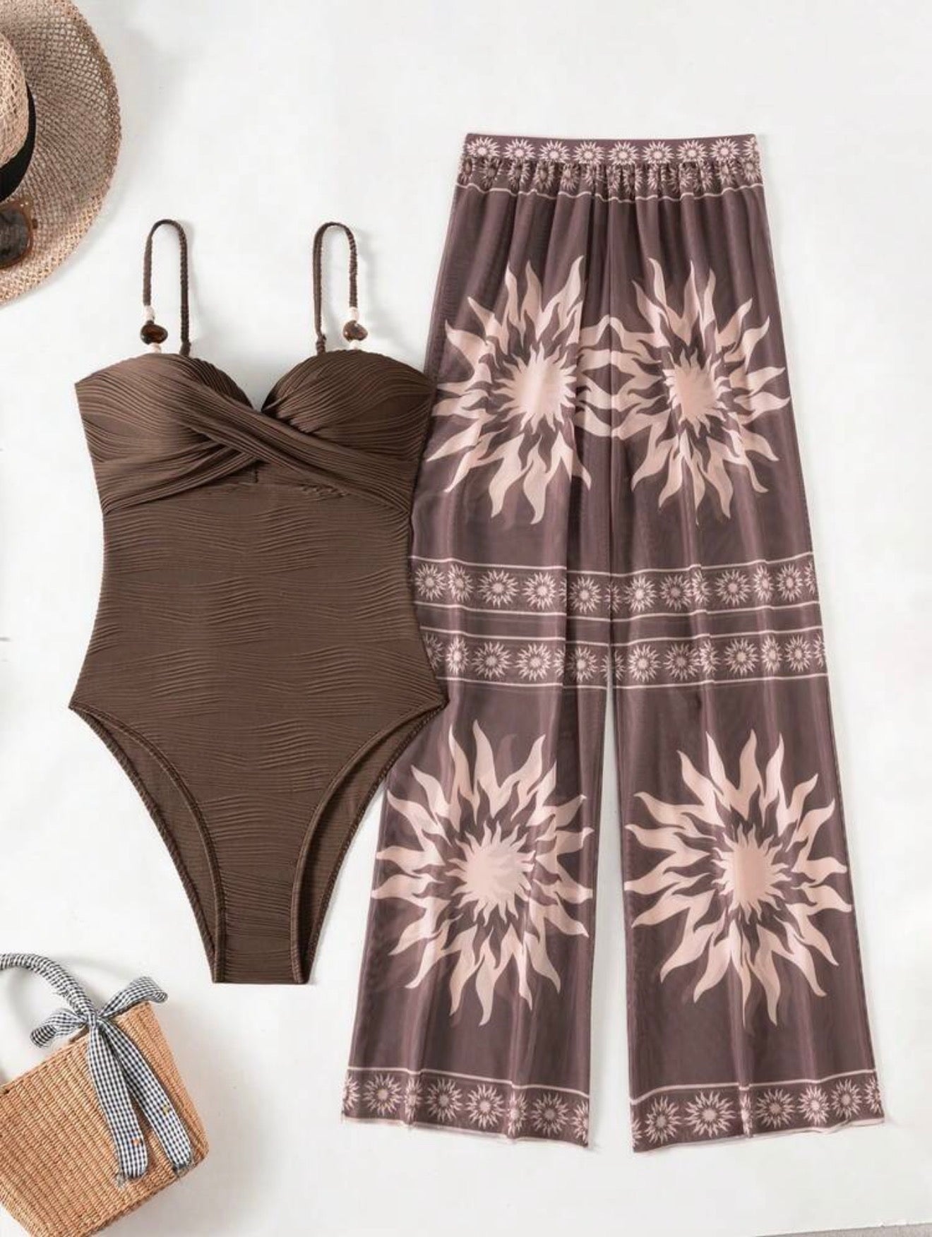 Maillot de bain texturé une pièce avec pantalon cache maillot