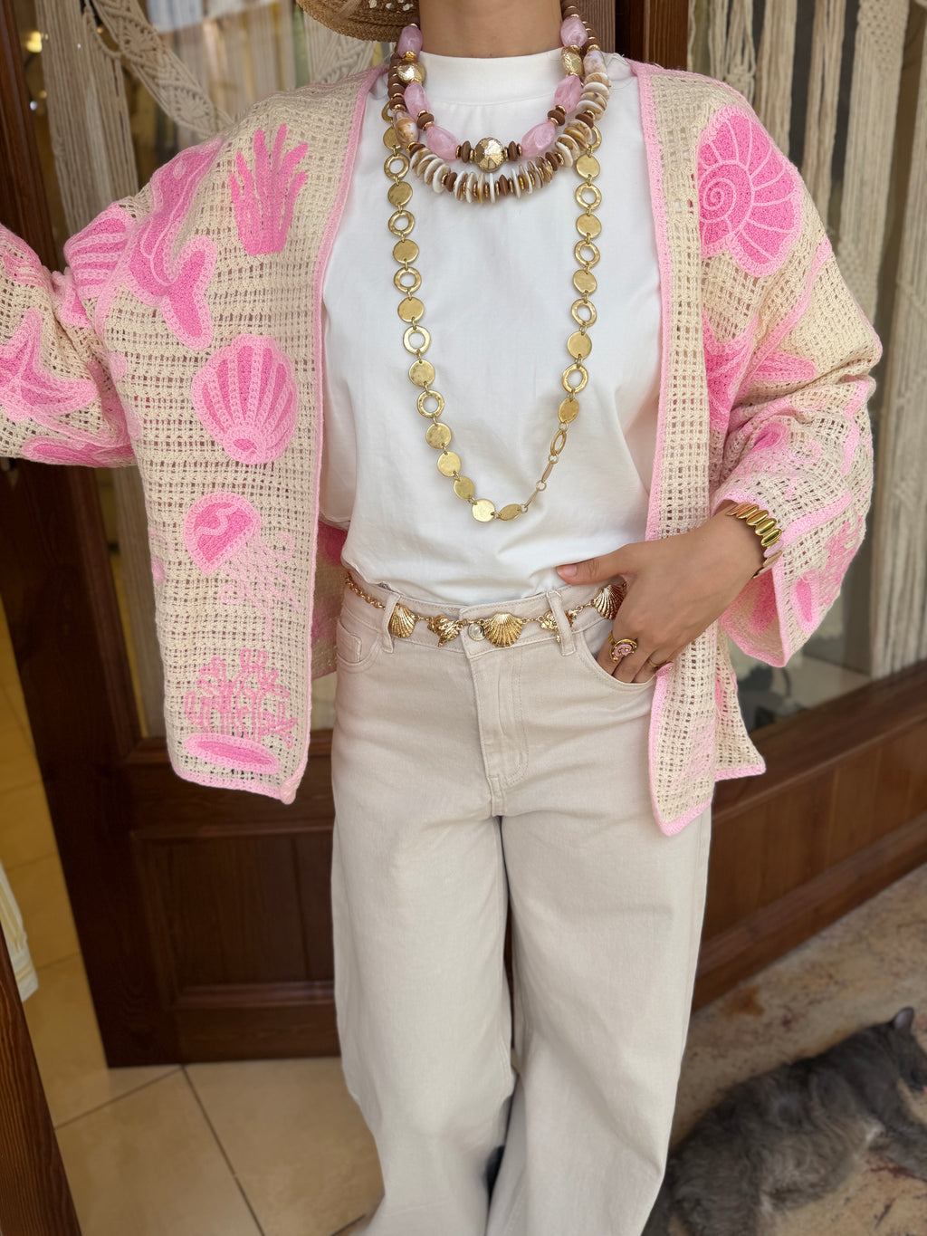 Gilet en Maille Broderie Marin