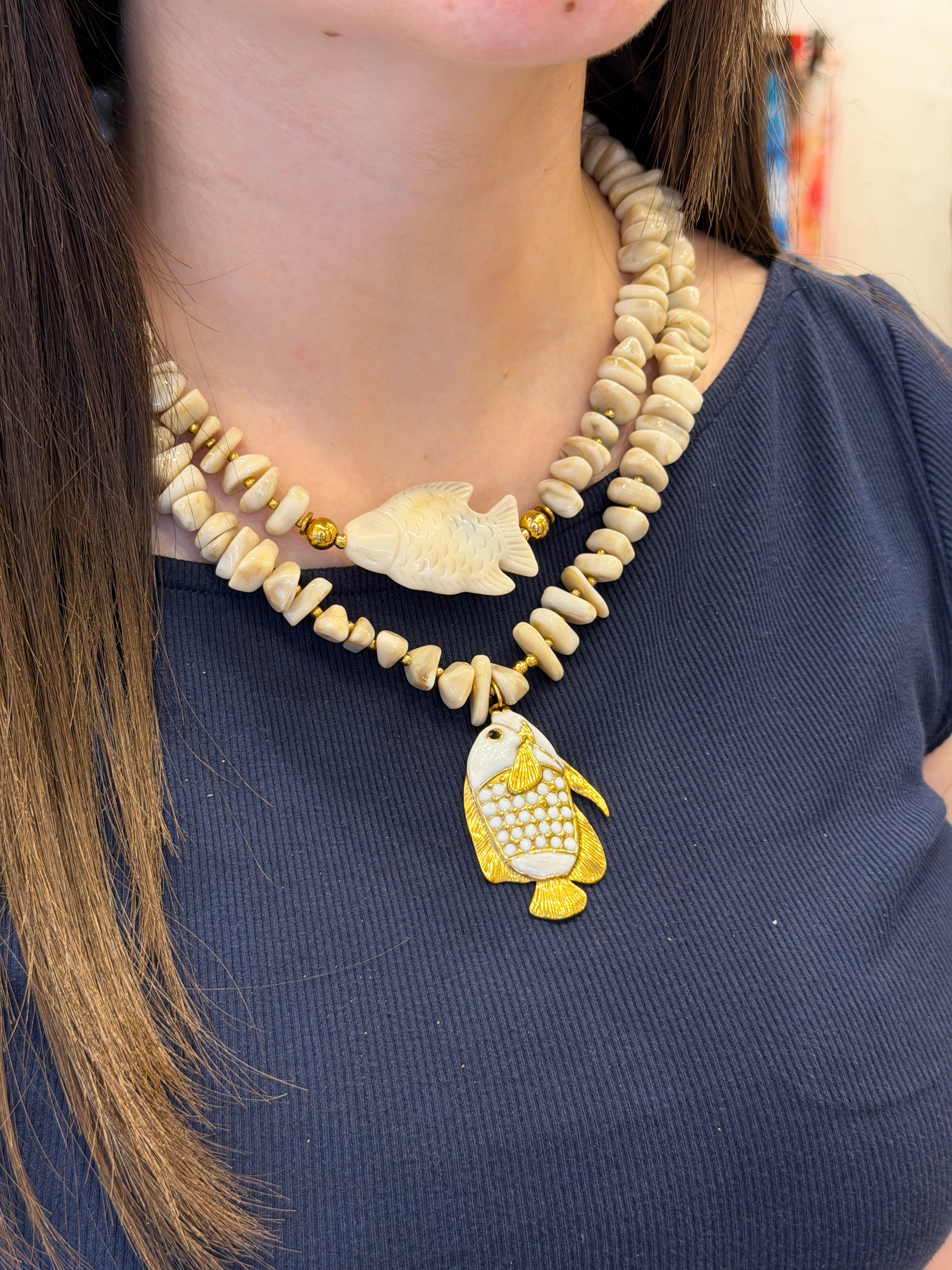 Collier doublé Poisson Nacré et Perles Naturelles