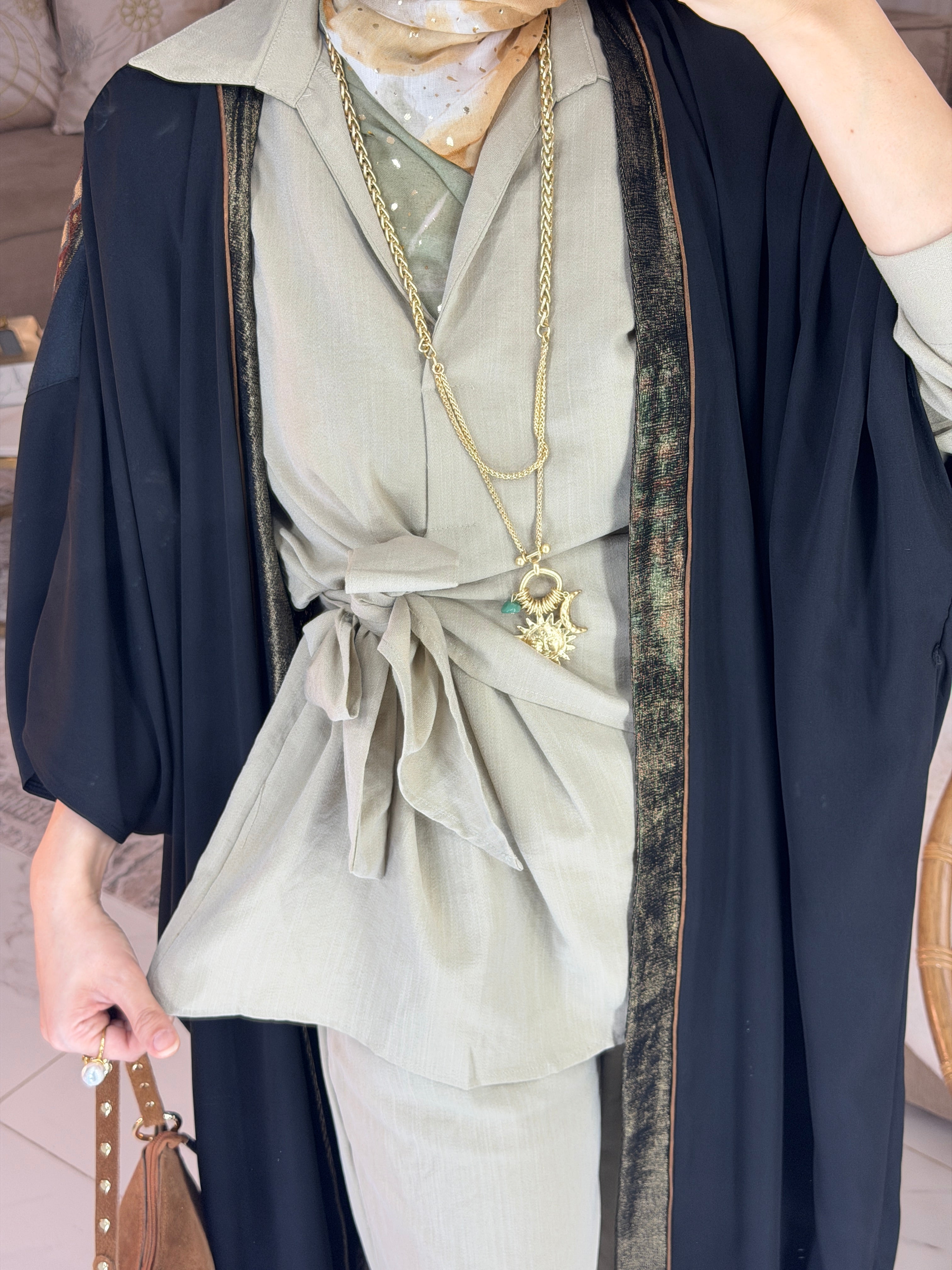 Abaya dos broderie jacquard