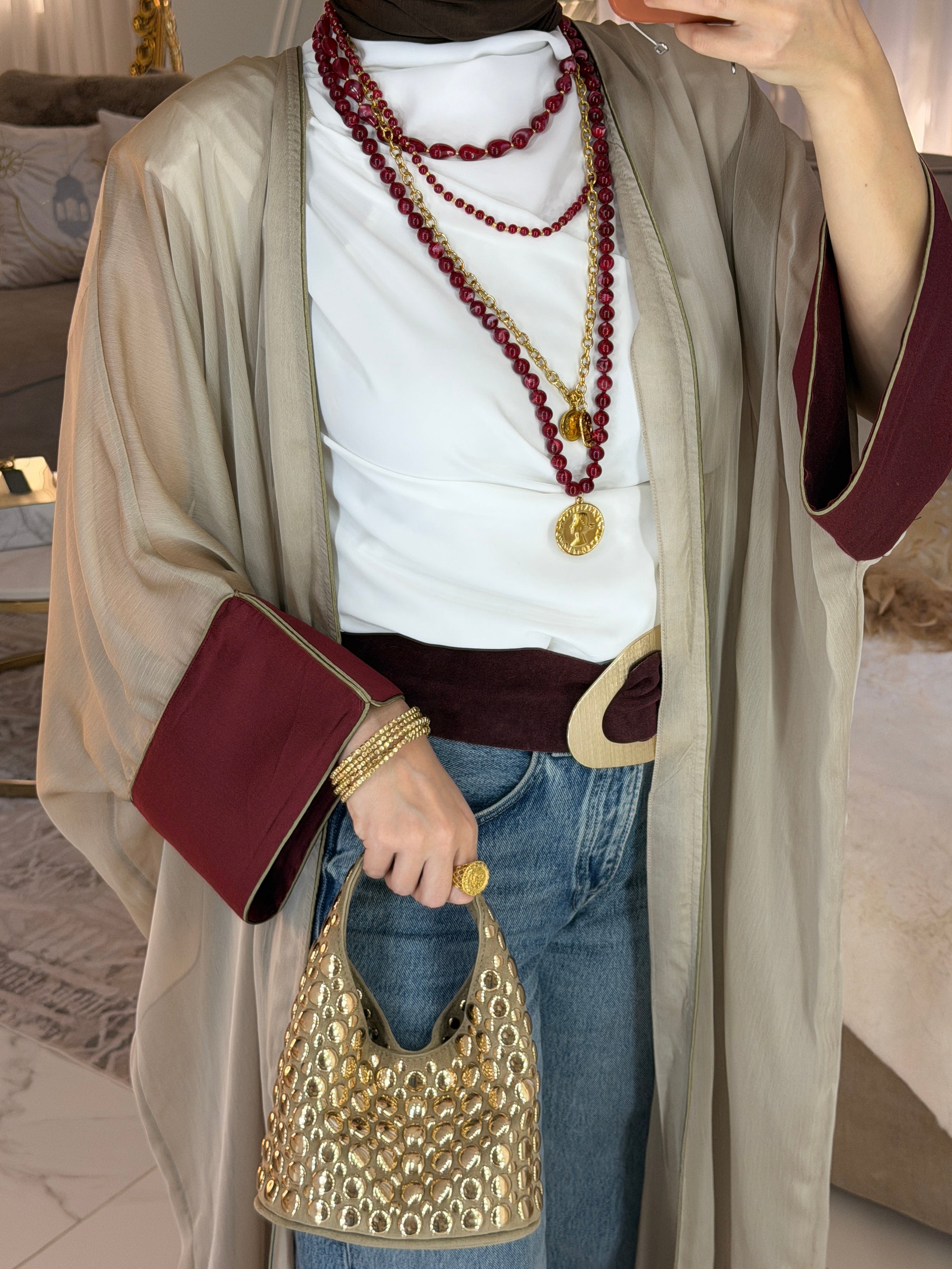 Abaya mousseline et jacquard