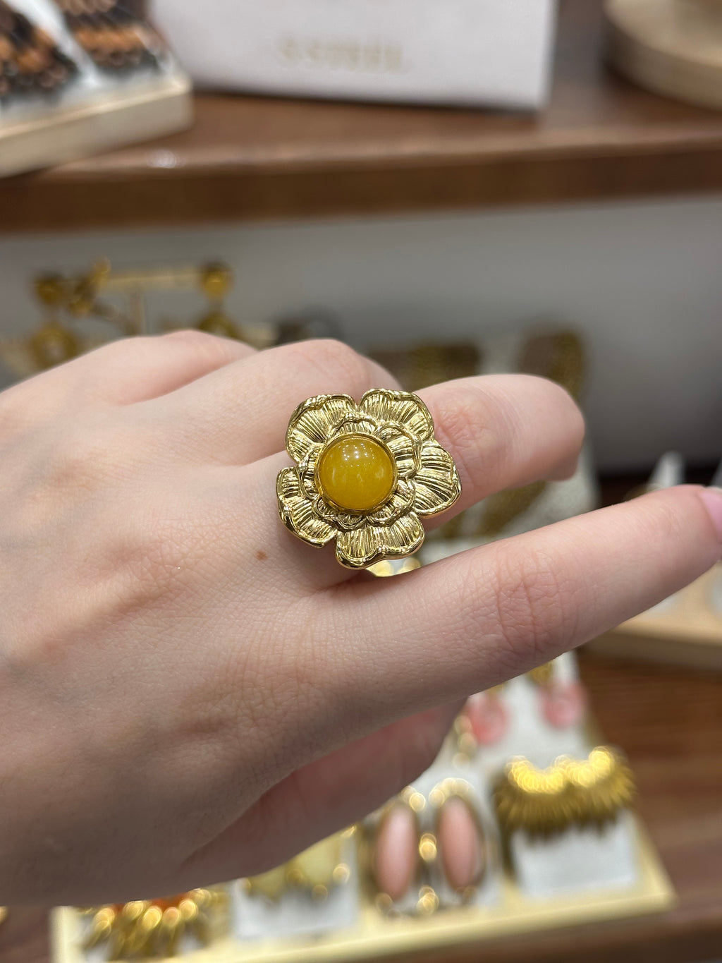 Bague Fleur Dorée & Pierre Jaune