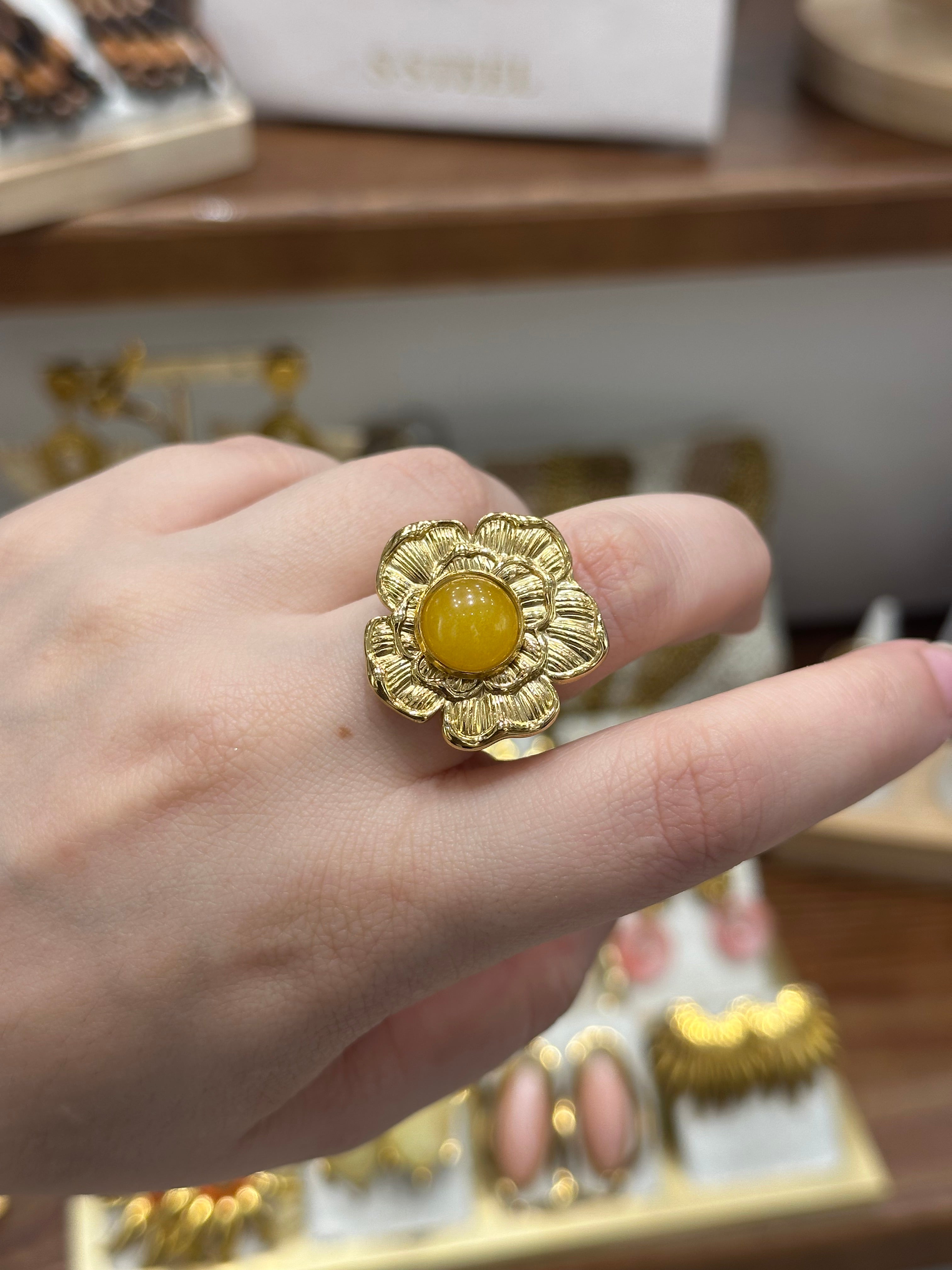 Bague Fleur Dorée & Pierre Jaune