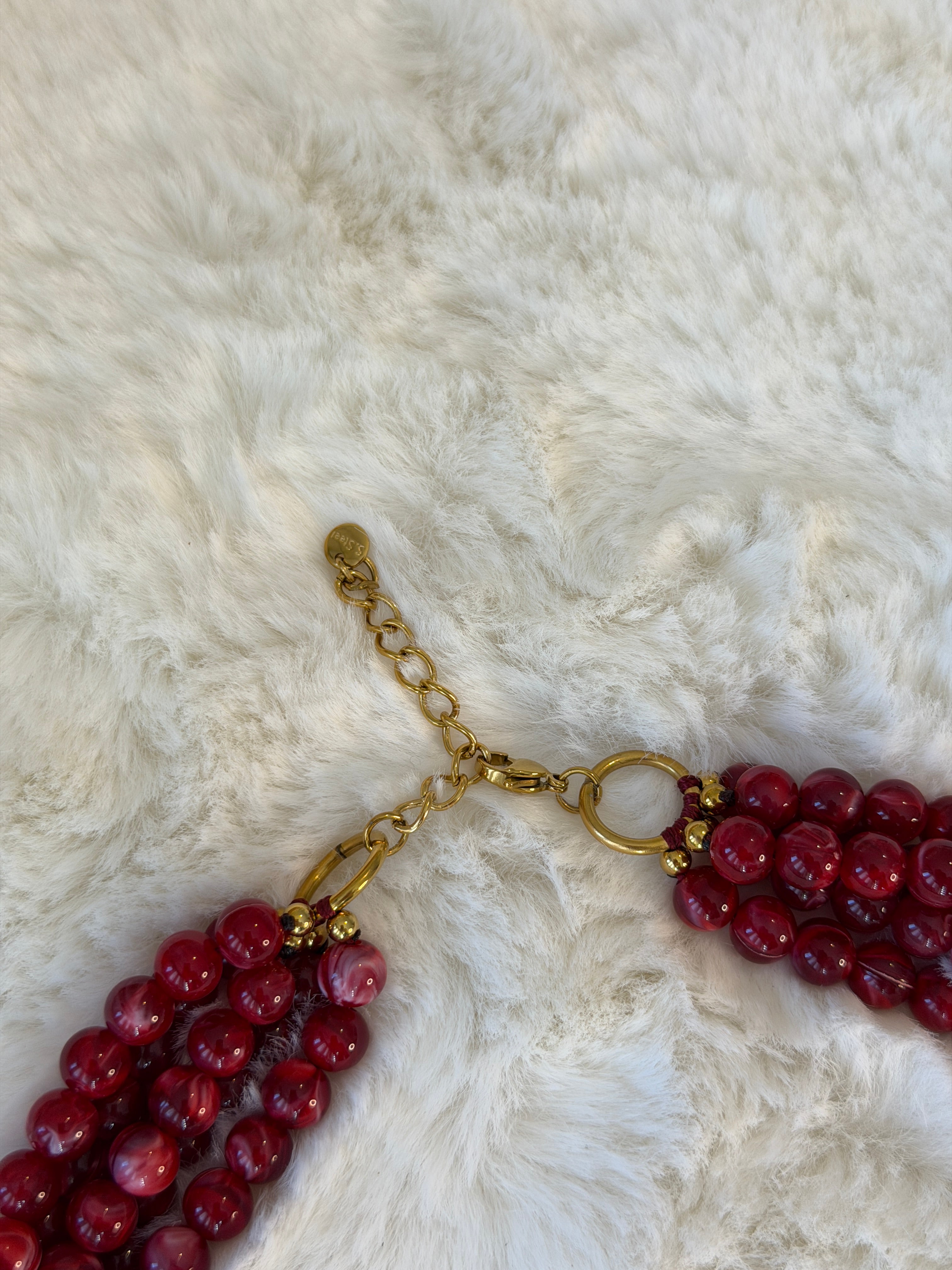 Collier corail et acier inoxydable