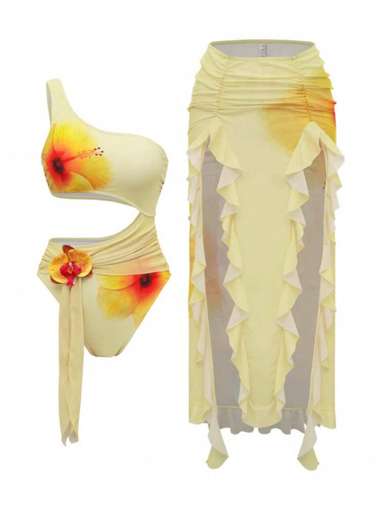 Maillot de bain une pièce orchidée avec une jupe à volant