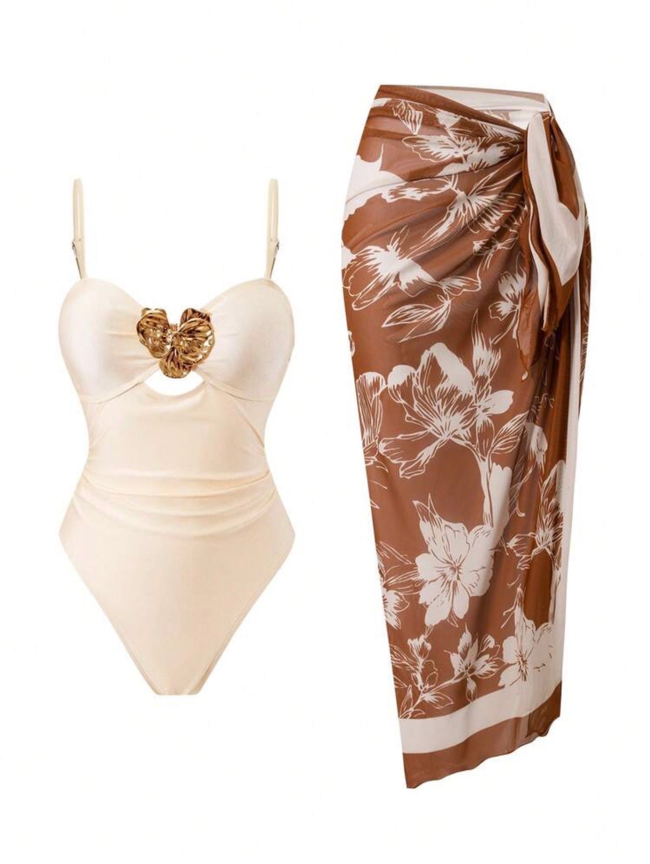 Maillot de bain une pièce avec paréo imprimé fleuri