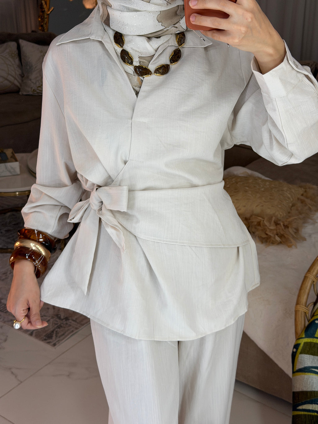 Ensemble lin chemisiers cache cœur