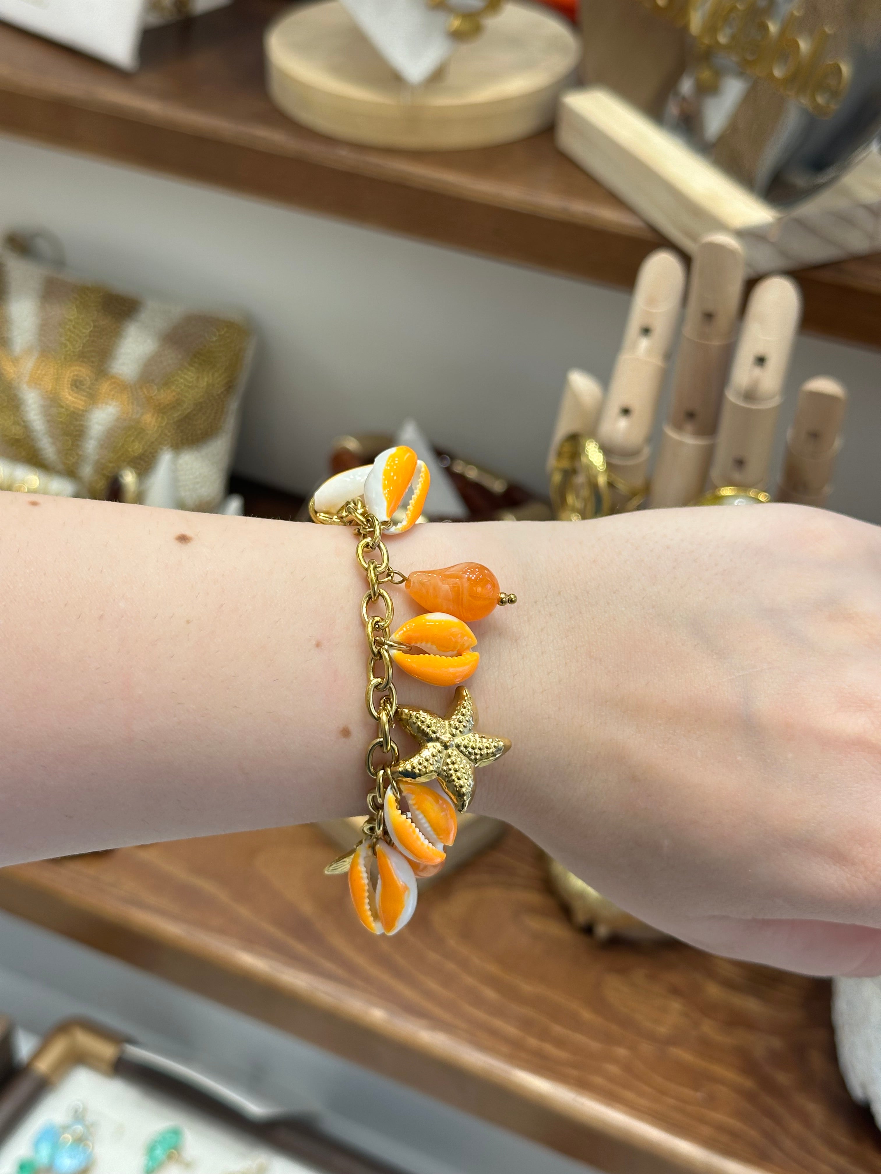 Bracelet Charms Coquillages Orange