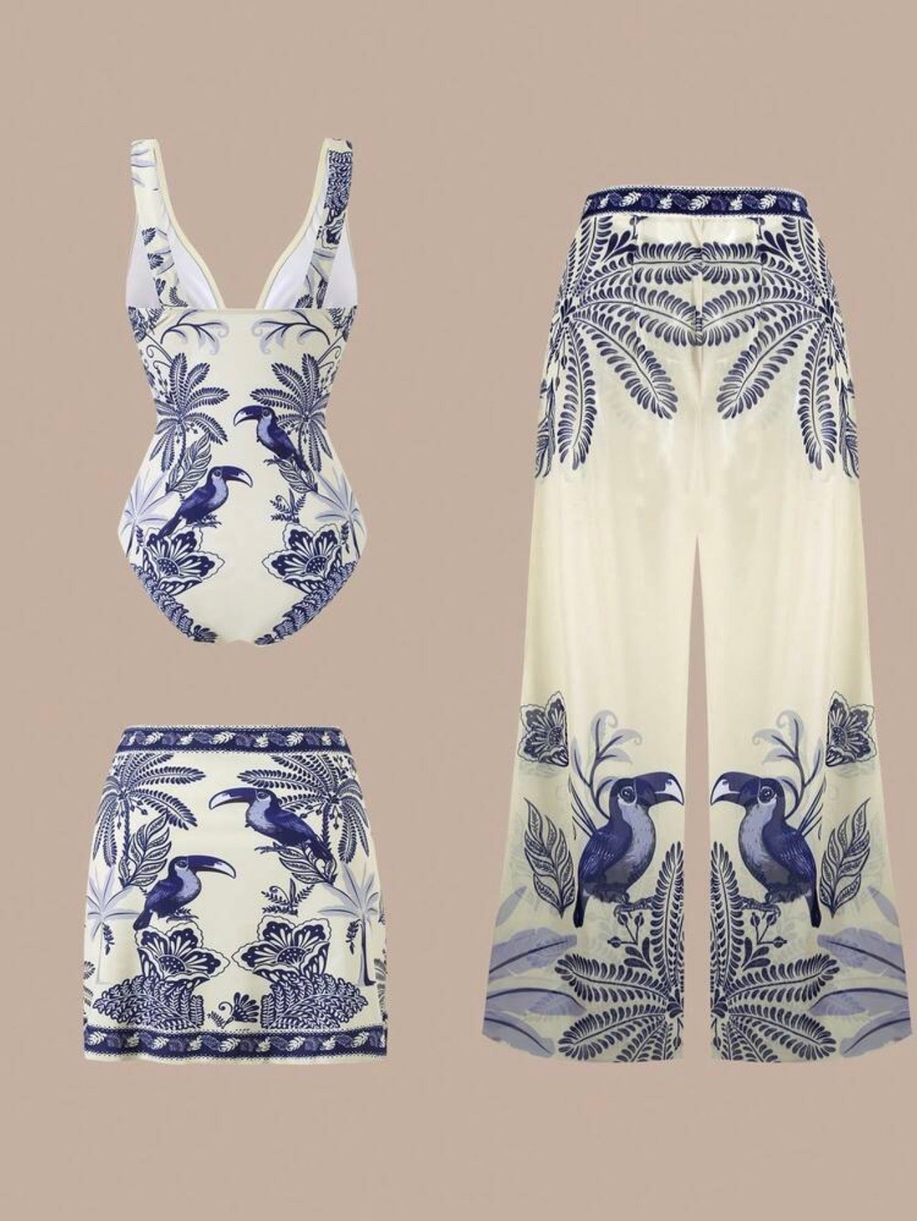Maillot de bain imprimé 3 pièces avec jupe et pantalon