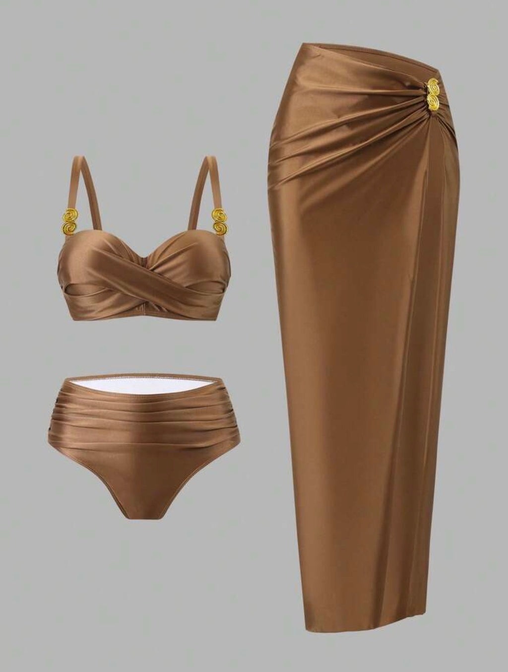 Maillot de Bain 2 Pièce avec Paréo Broche Coquillage