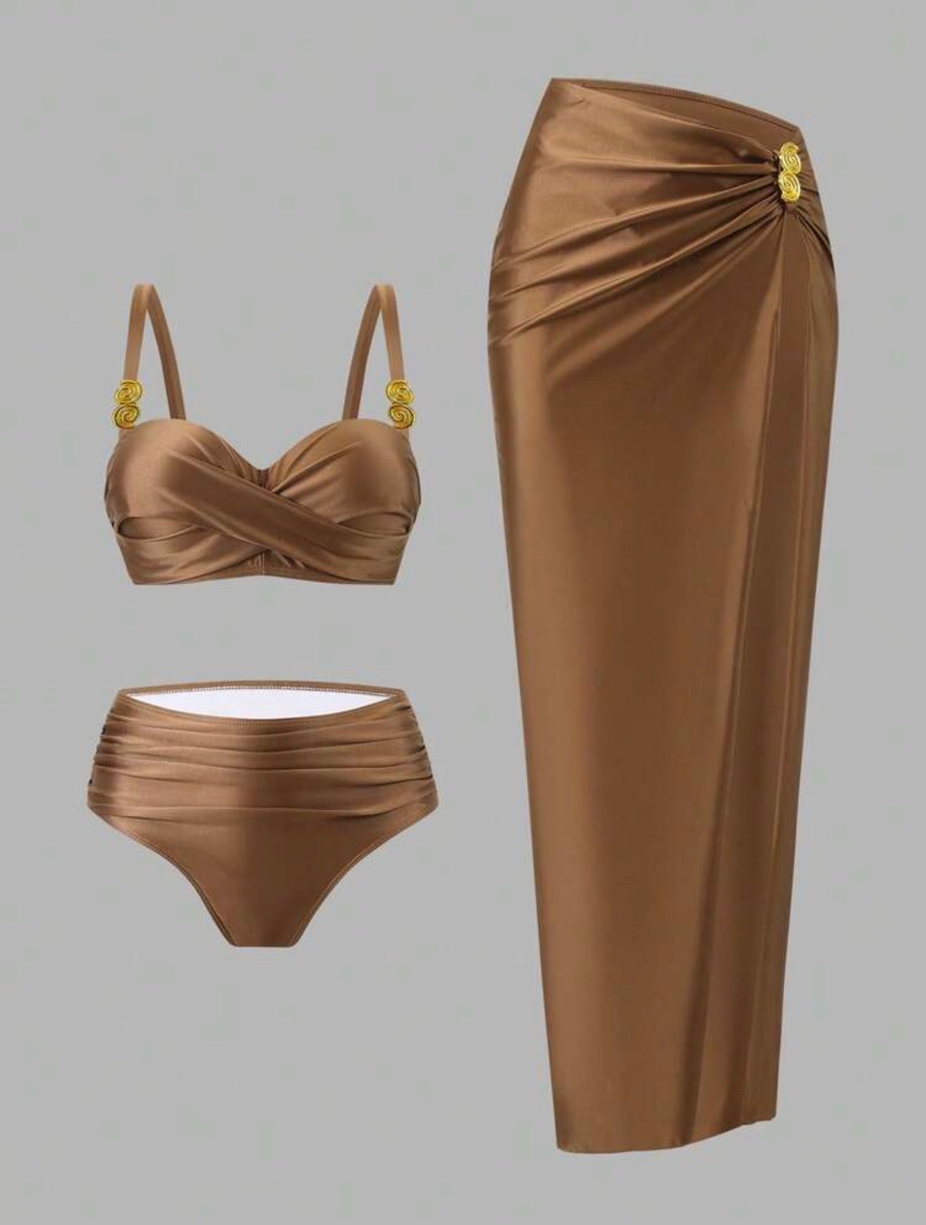 Maillot de Bain 2 Pièce avec Paréo Broche Coquillage