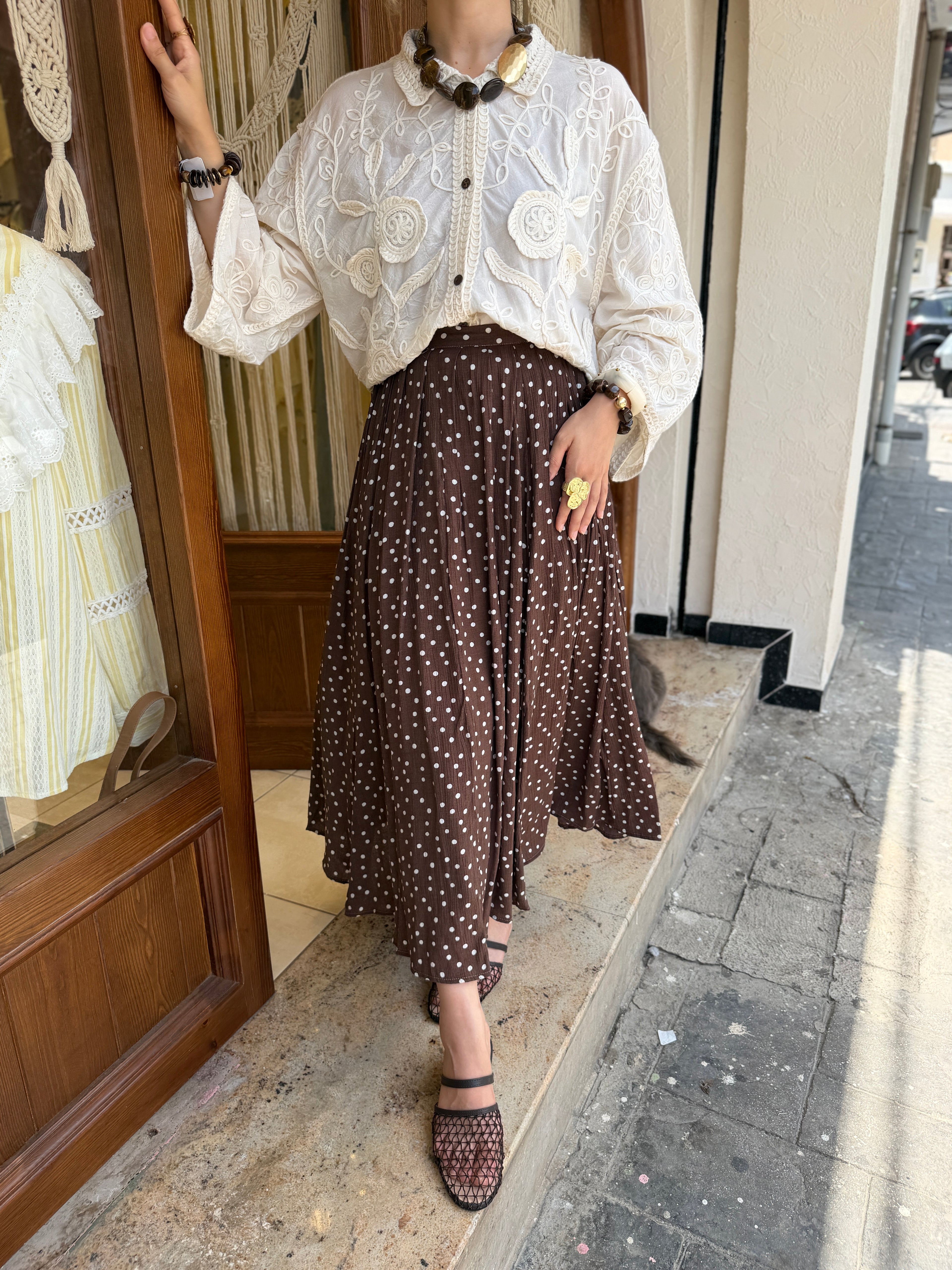 Jupe à Petit Pois Maxi Longue