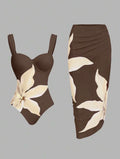 Maillot de Bain Orchidée une Pièce avec Paréo Marron
