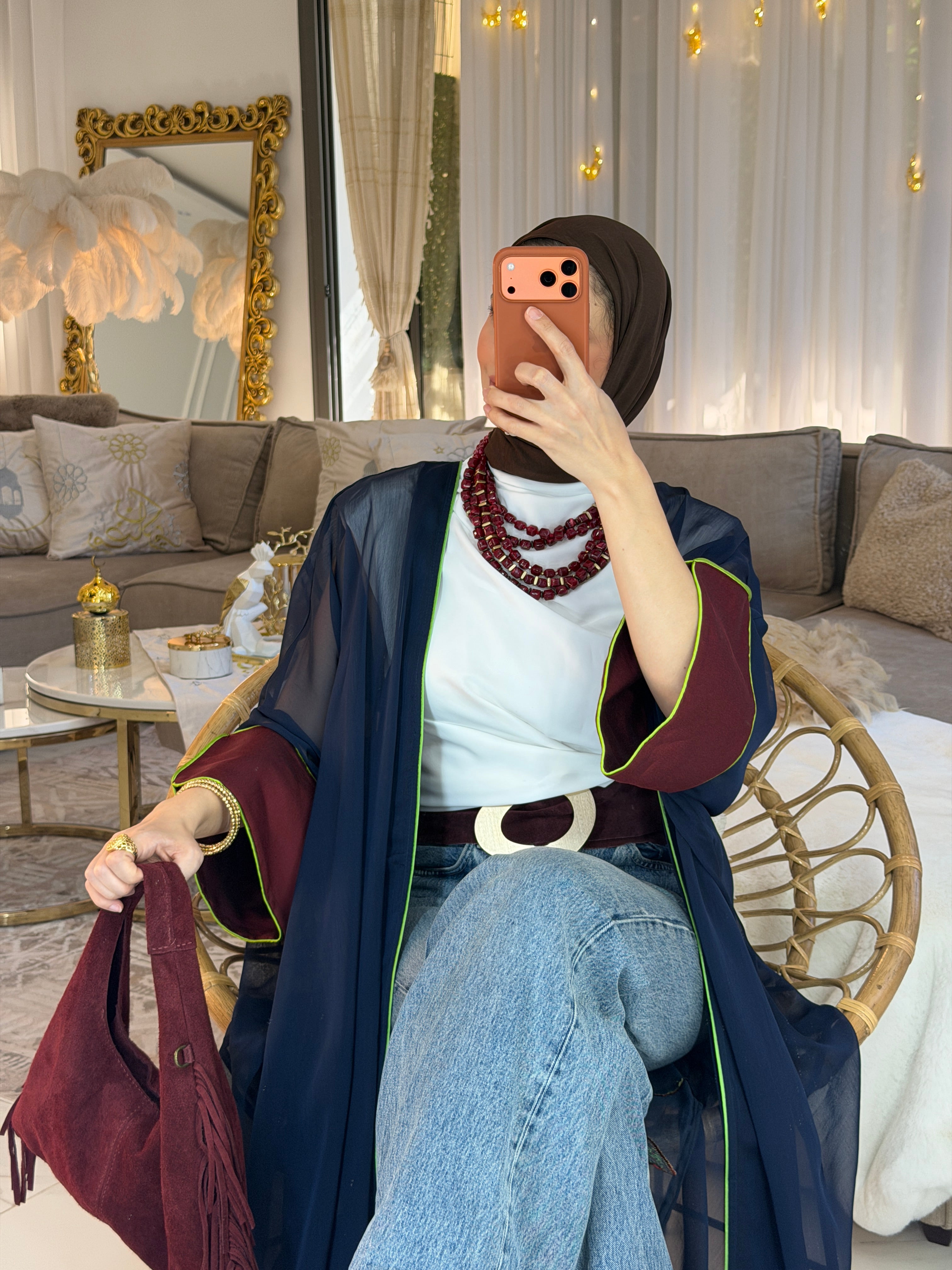 Abaya mousseline et jacquard