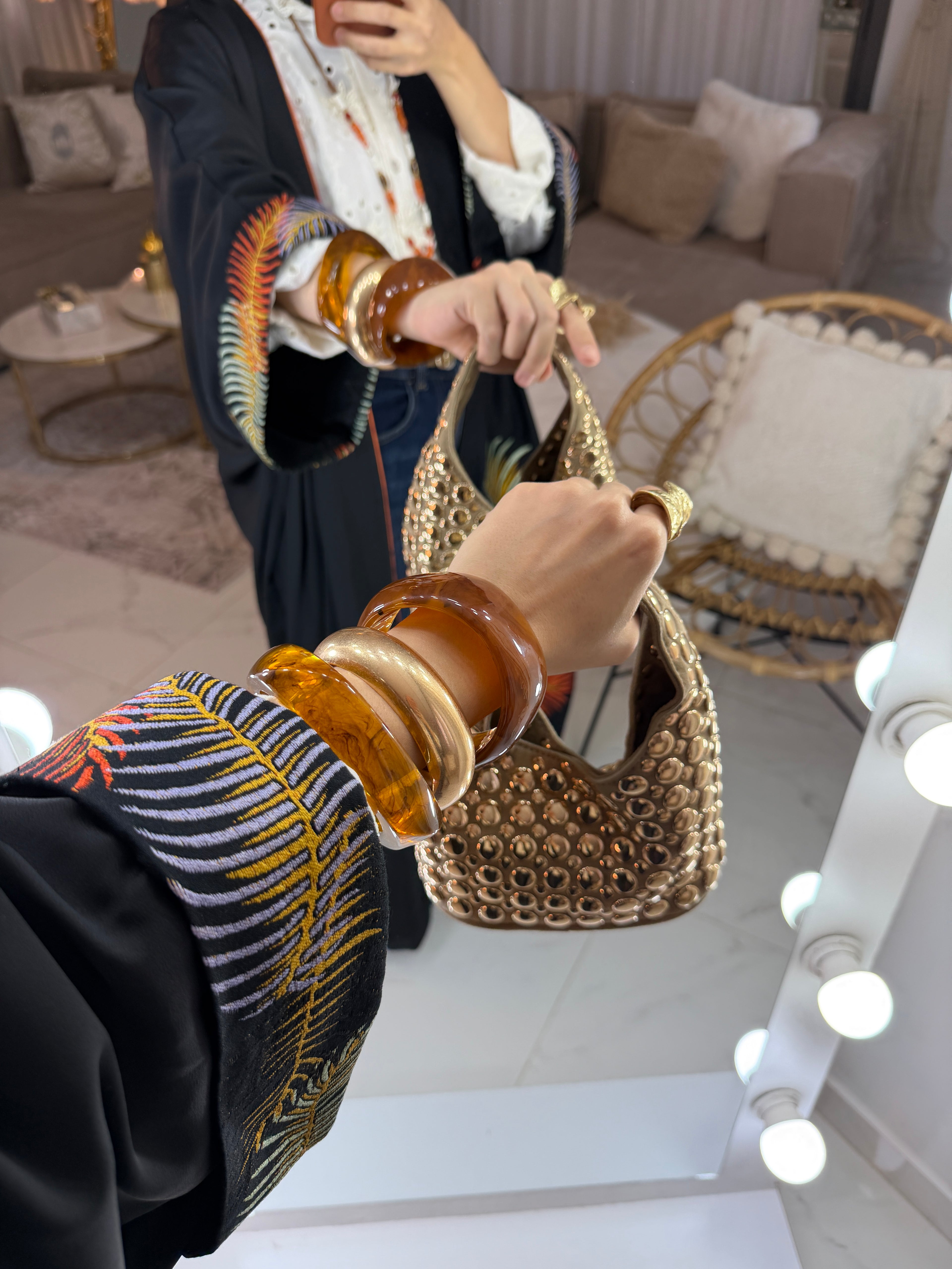 Abaya satin broderie palmier