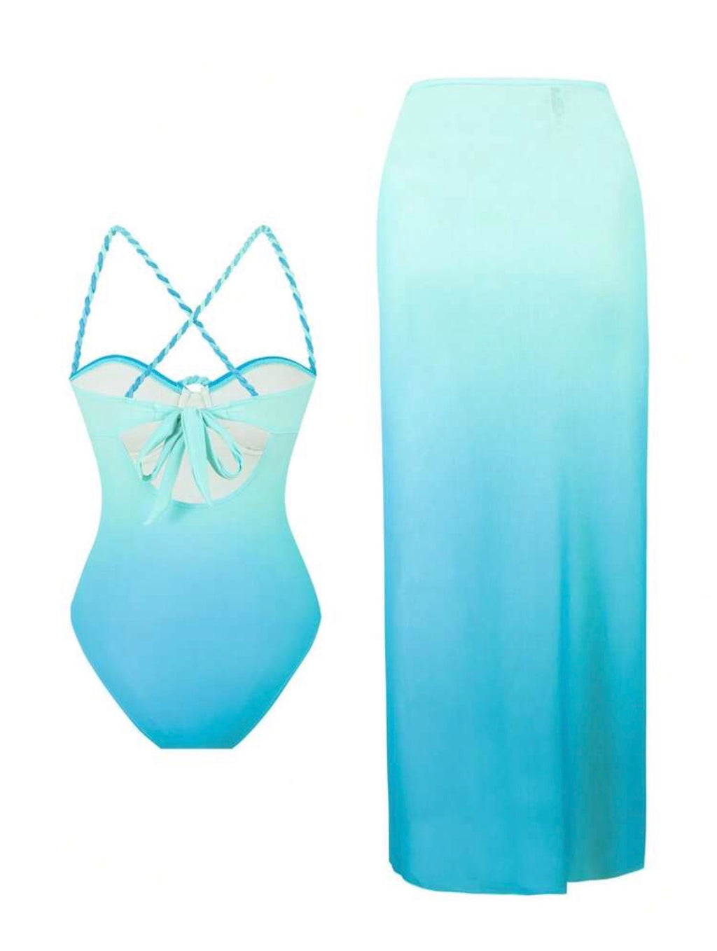 Maillot de bain bleu azur une pièce avec jupe longue