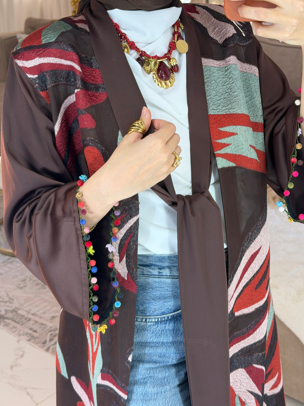 Abaya jacquard écharpe