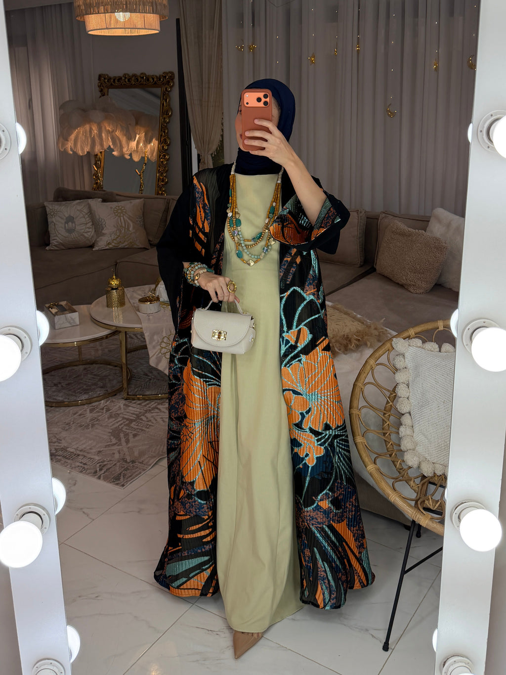 Abaya jacquard brodée