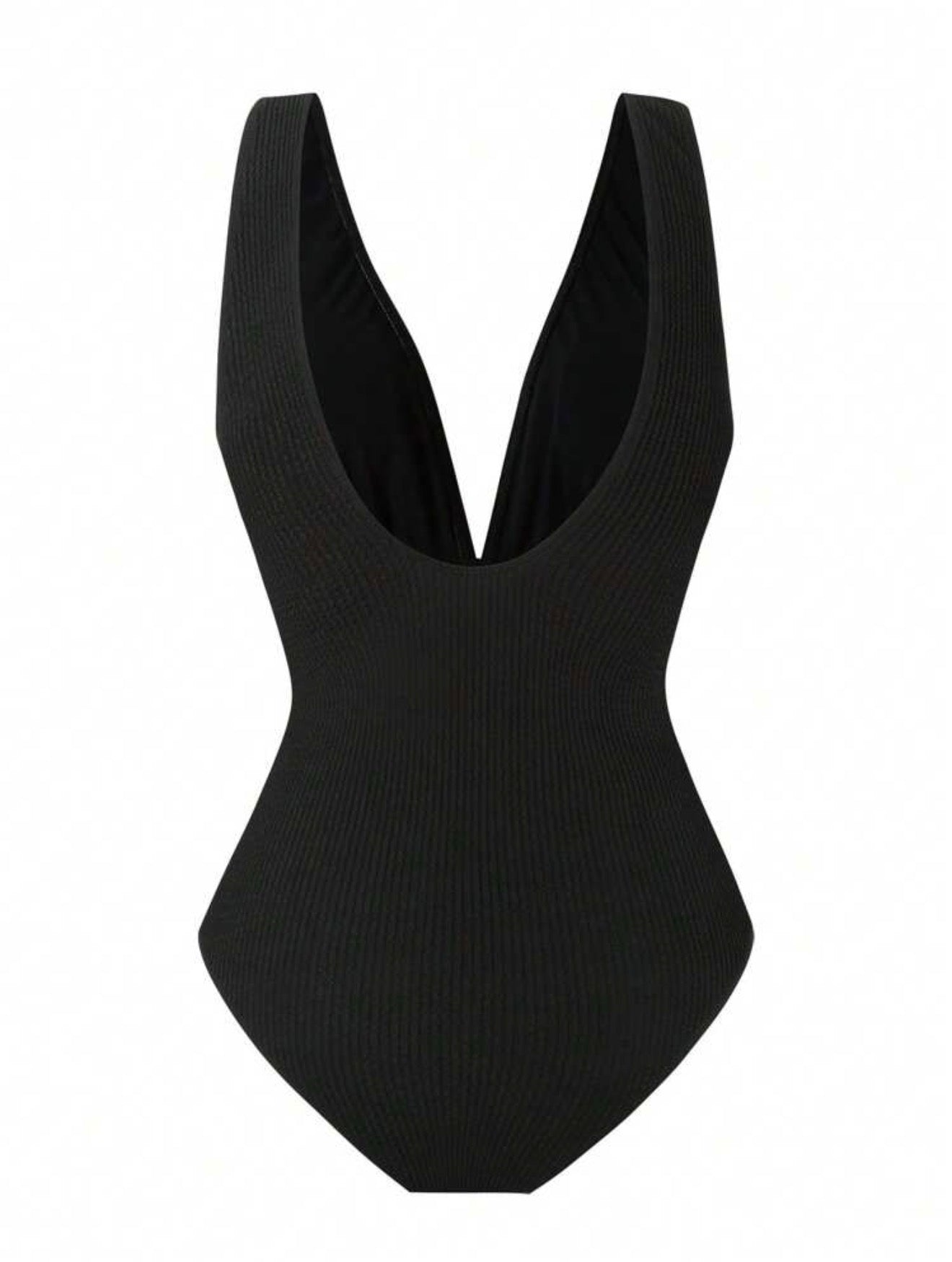 Maillot de Bain 1 Pièce Texturé avec Paréo Coquillages Noir