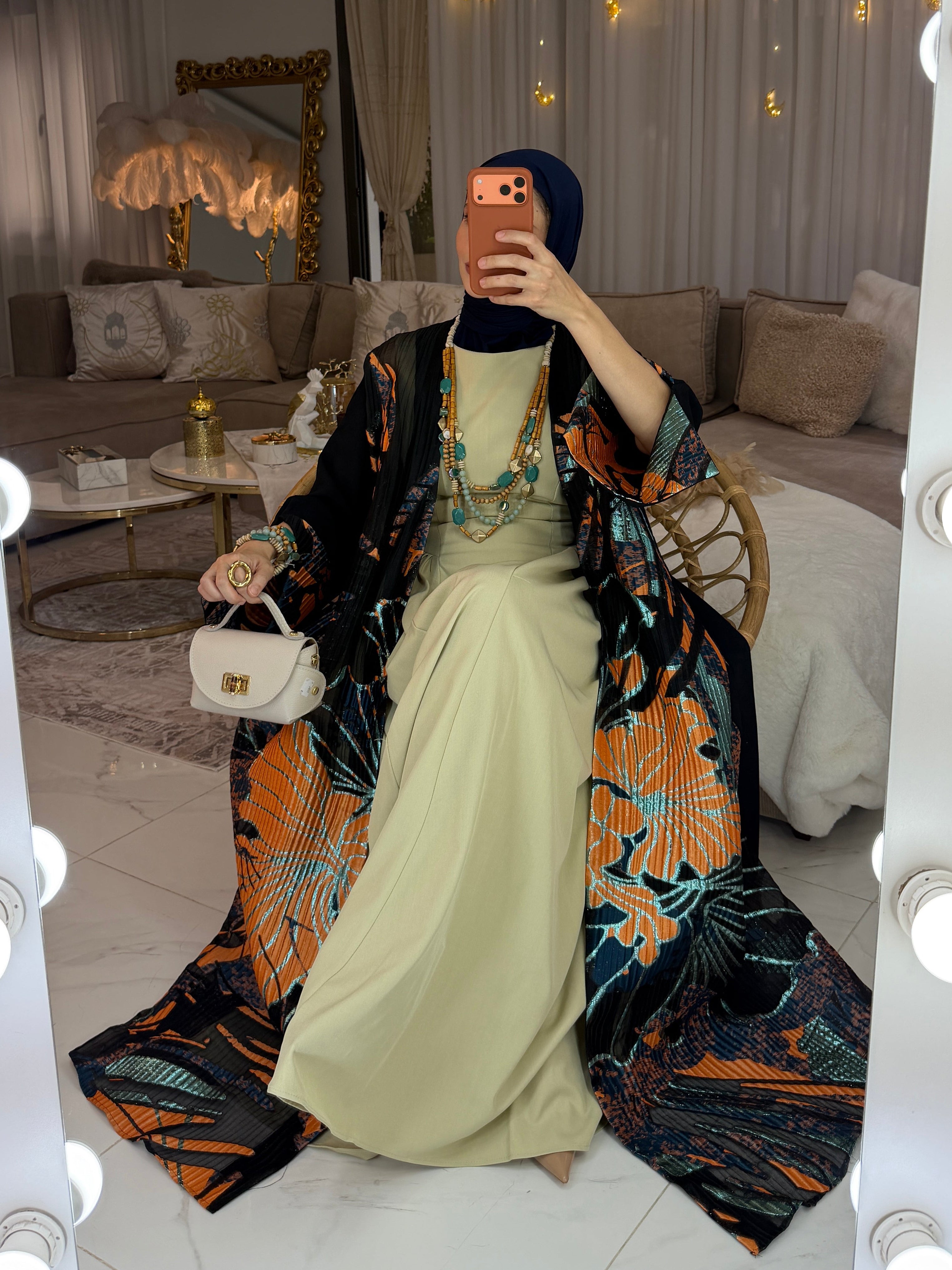 Abaya jacquard brodée