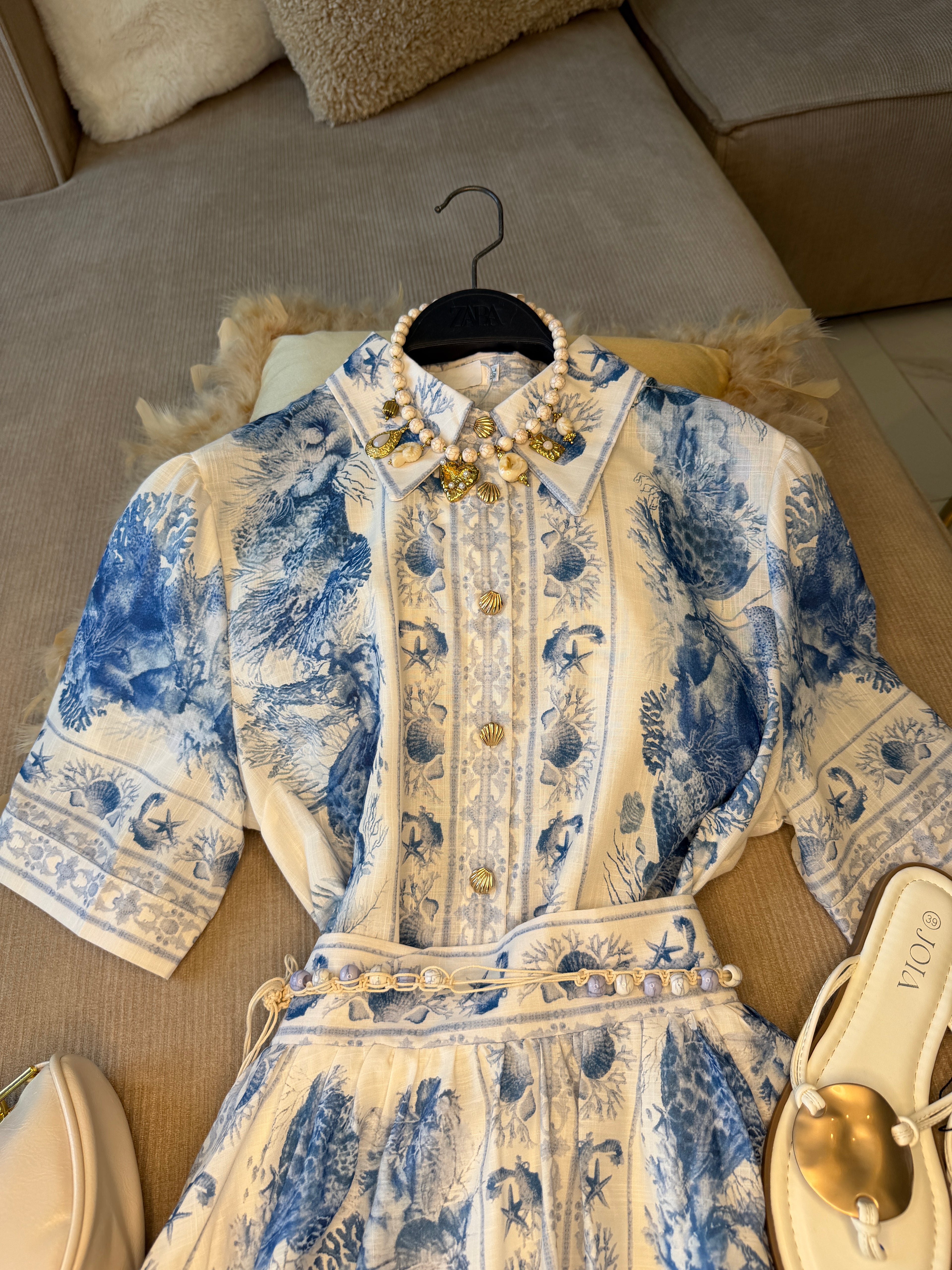 Ensemble Méditerranéen jupe maxi longue et blouse