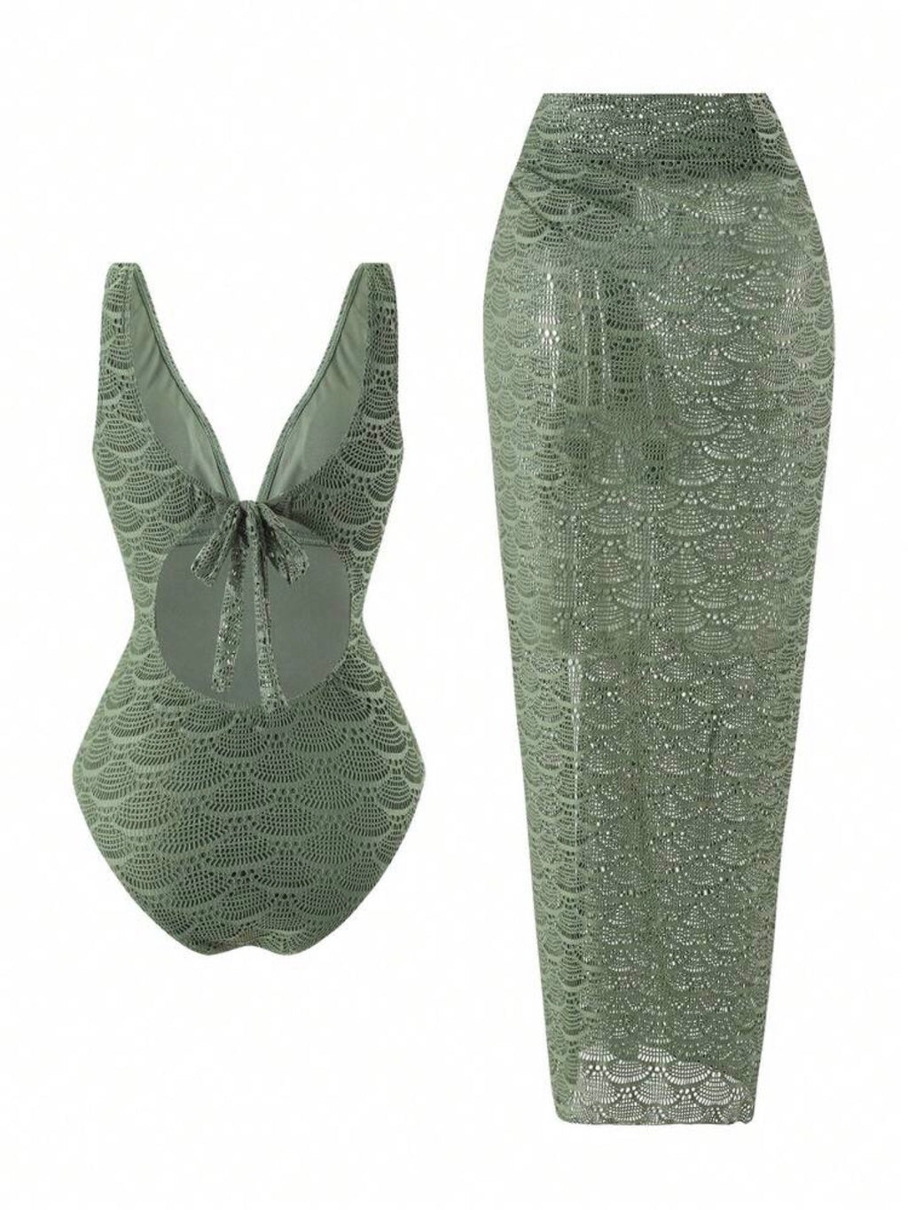 Maillot de bain une pièce tissu jaquard avec paréo