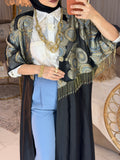 Abaya satin broderie franges bijoux