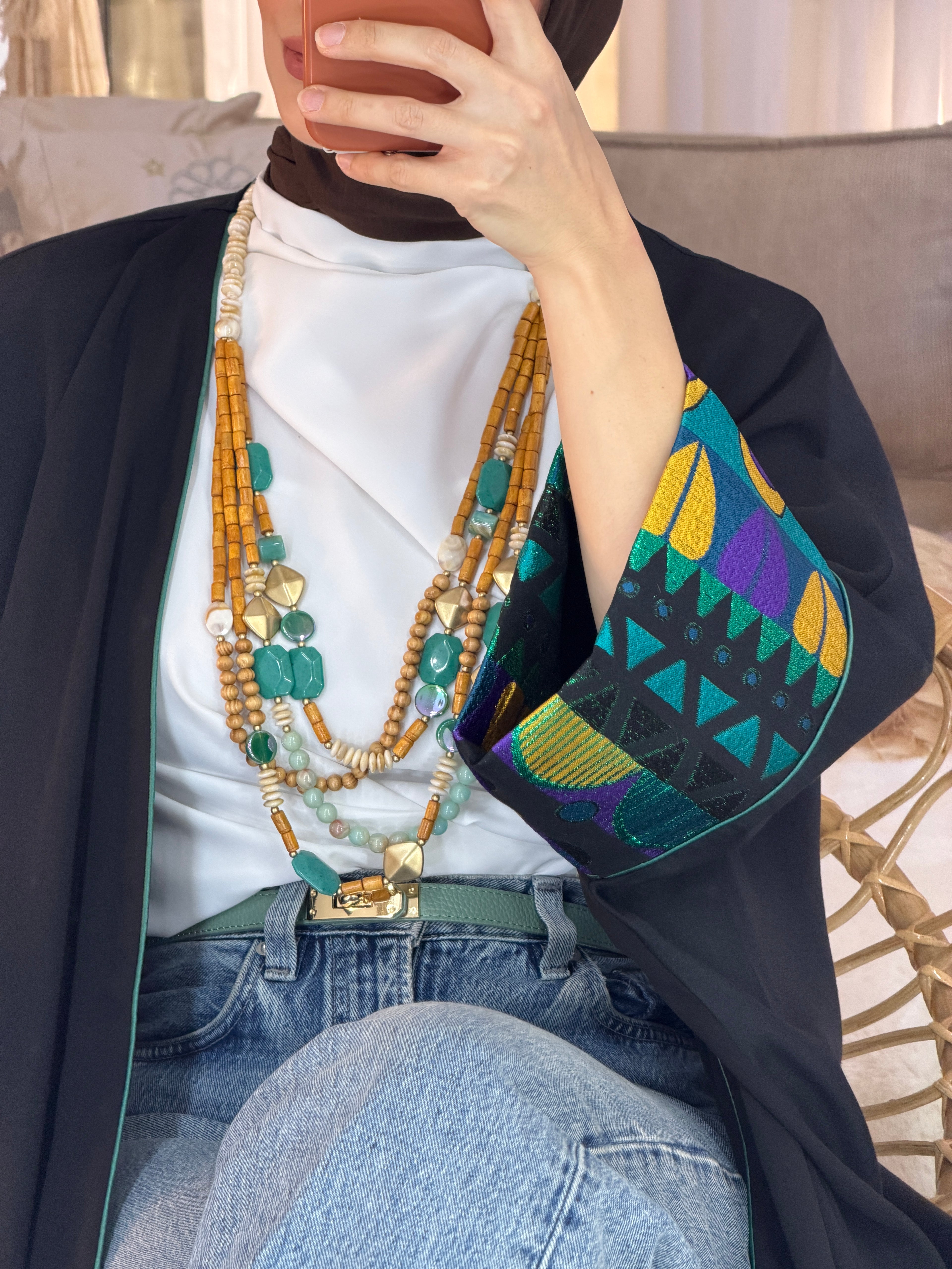 Abaya jacquard géométrique