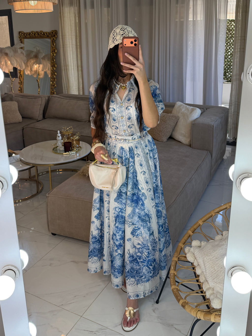 Ensemble Méditerranéen jupe maxi longue et blouse