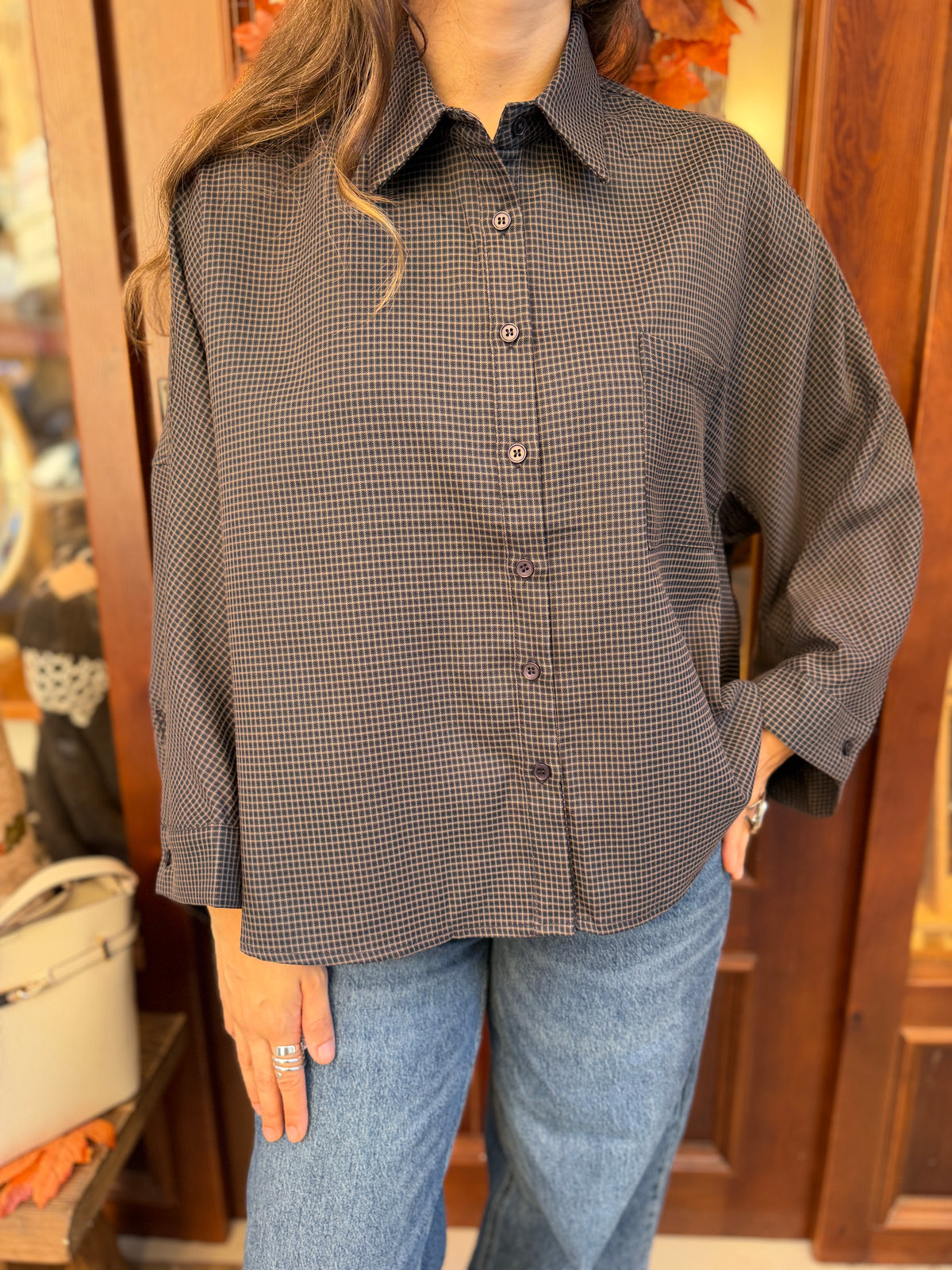 Chemise coupe large à carreaux