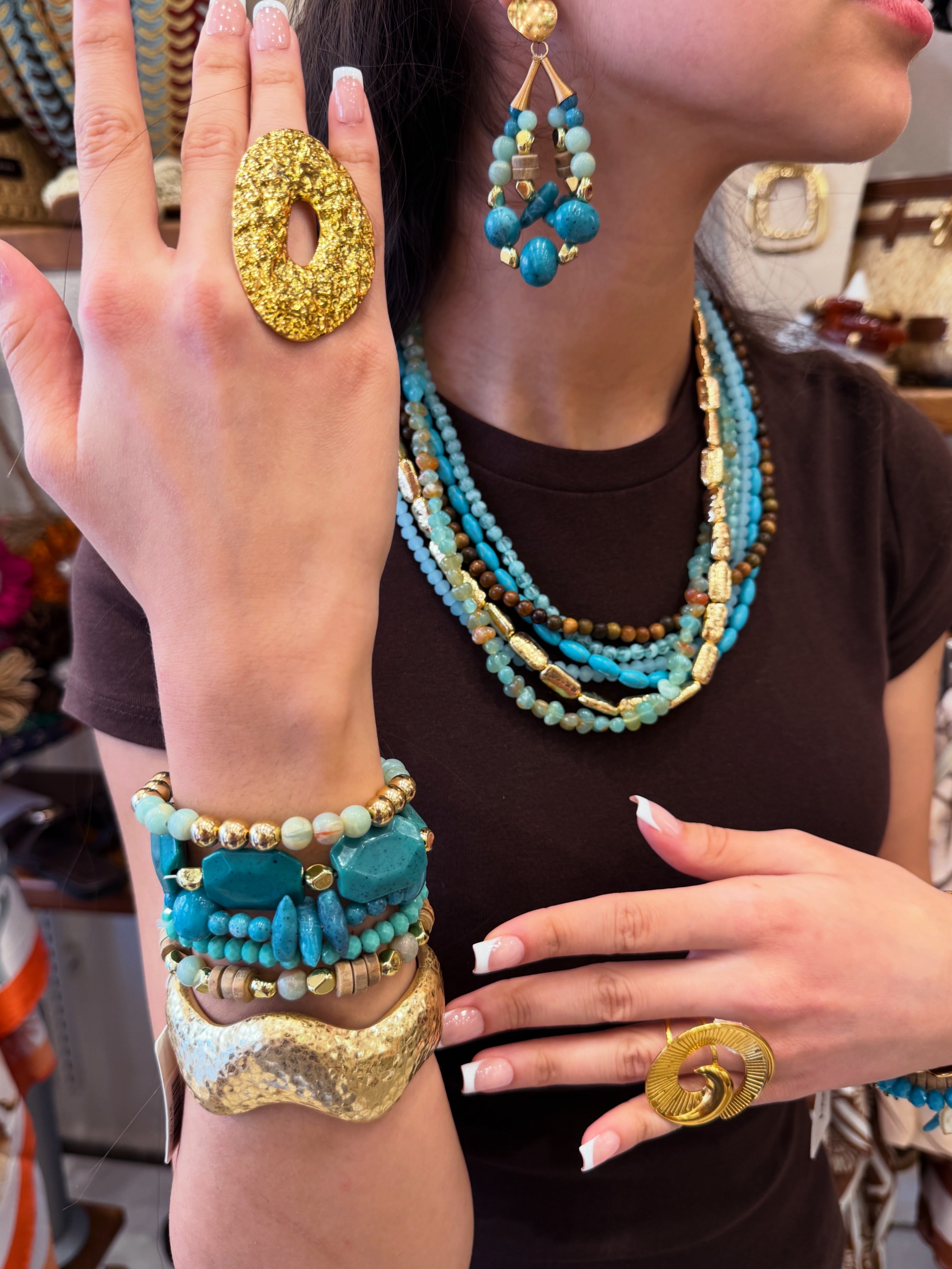 Collier turquoise multi chaînes bohémien