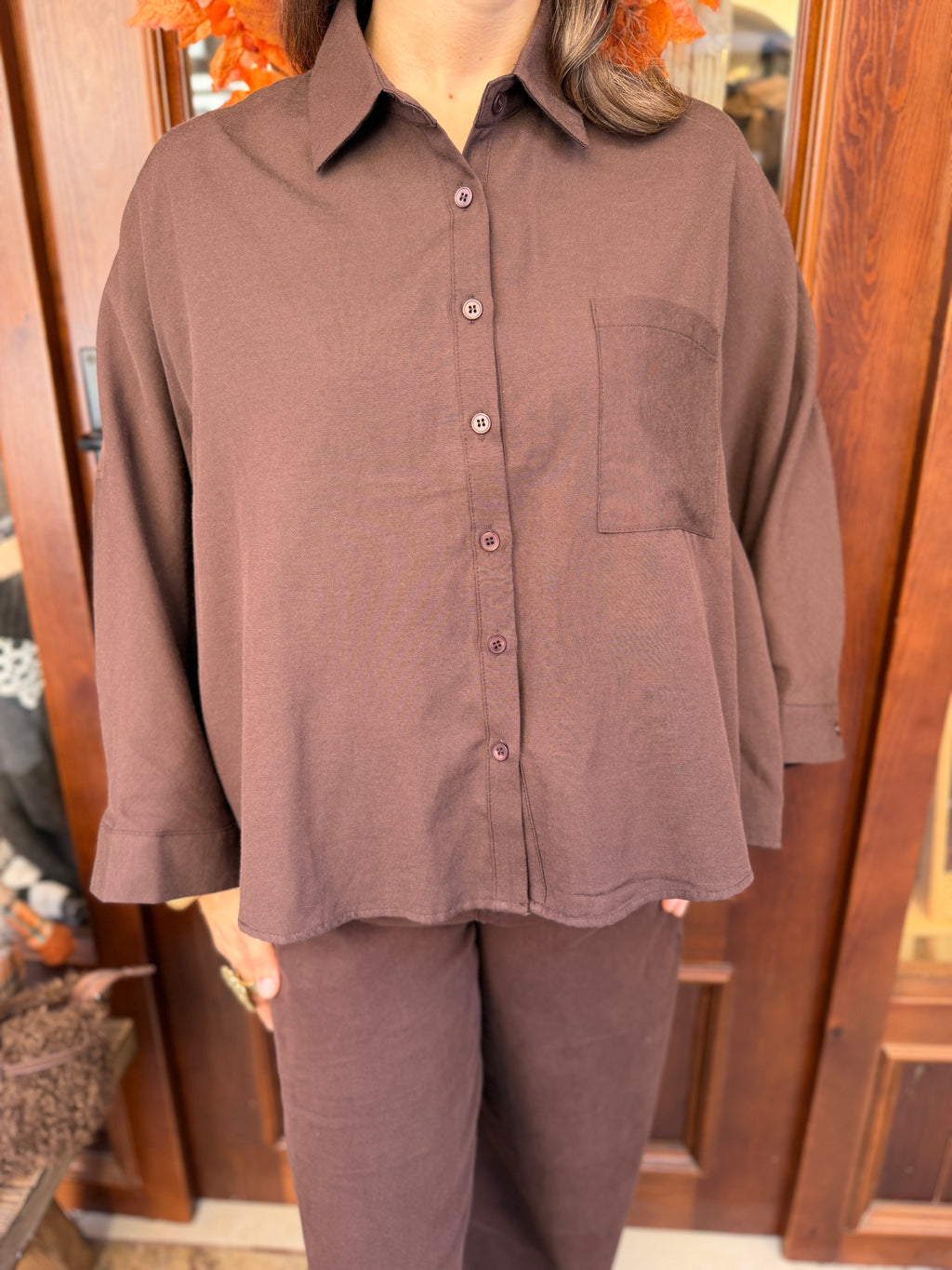 Chemise coupe large en mélange de coton
