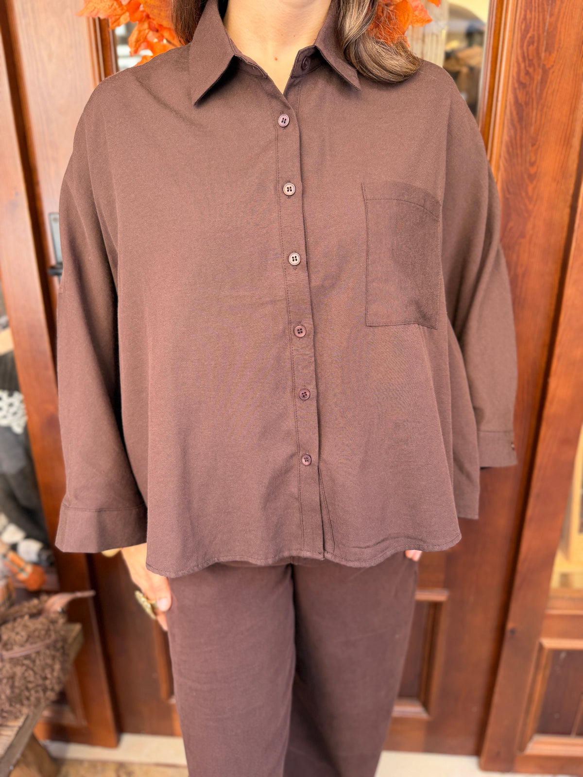 Chemise coupe large en mélange de coton