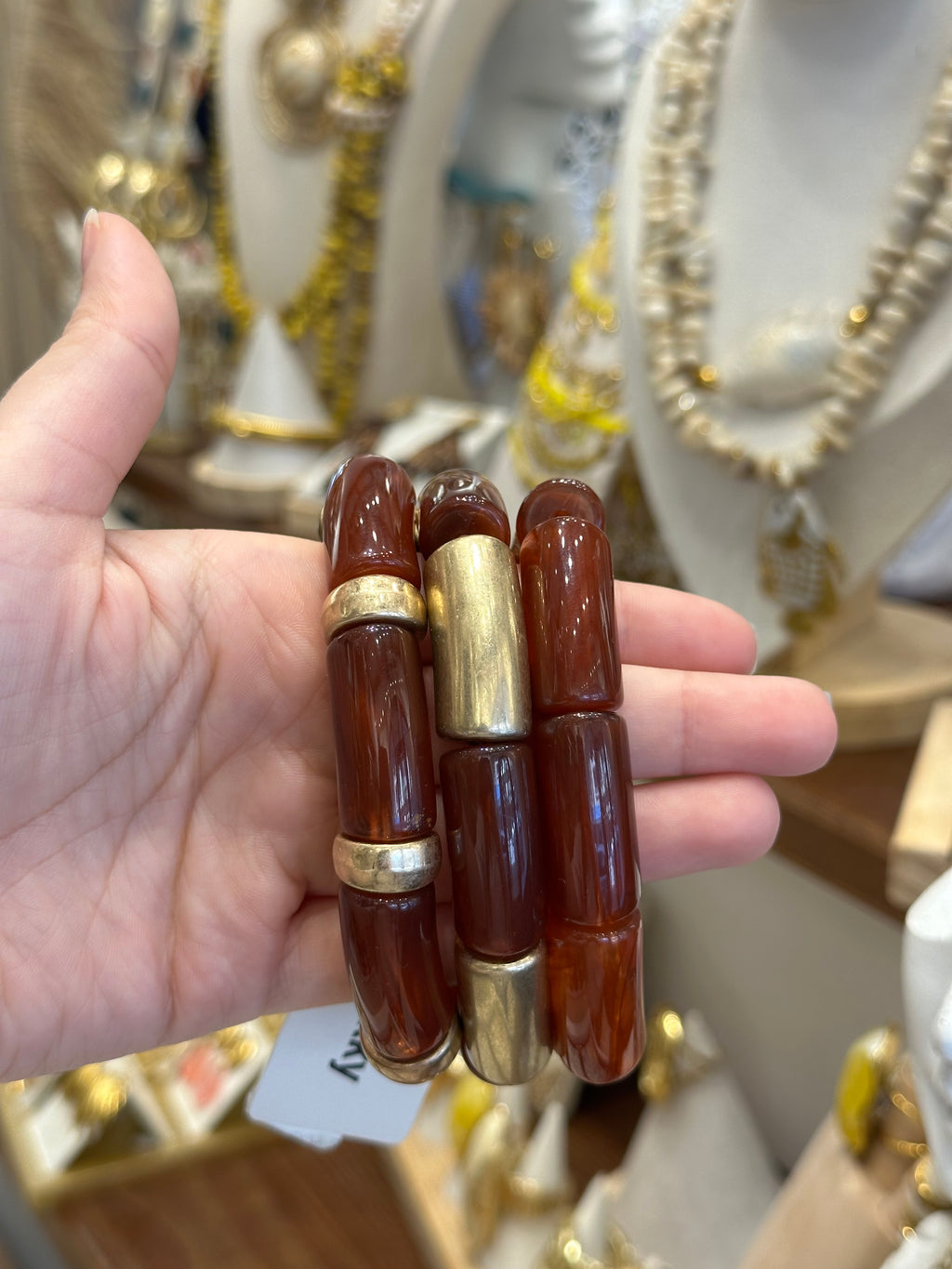 Pack de Trois Bracelets en Résine Ambre et Bamboo Doré